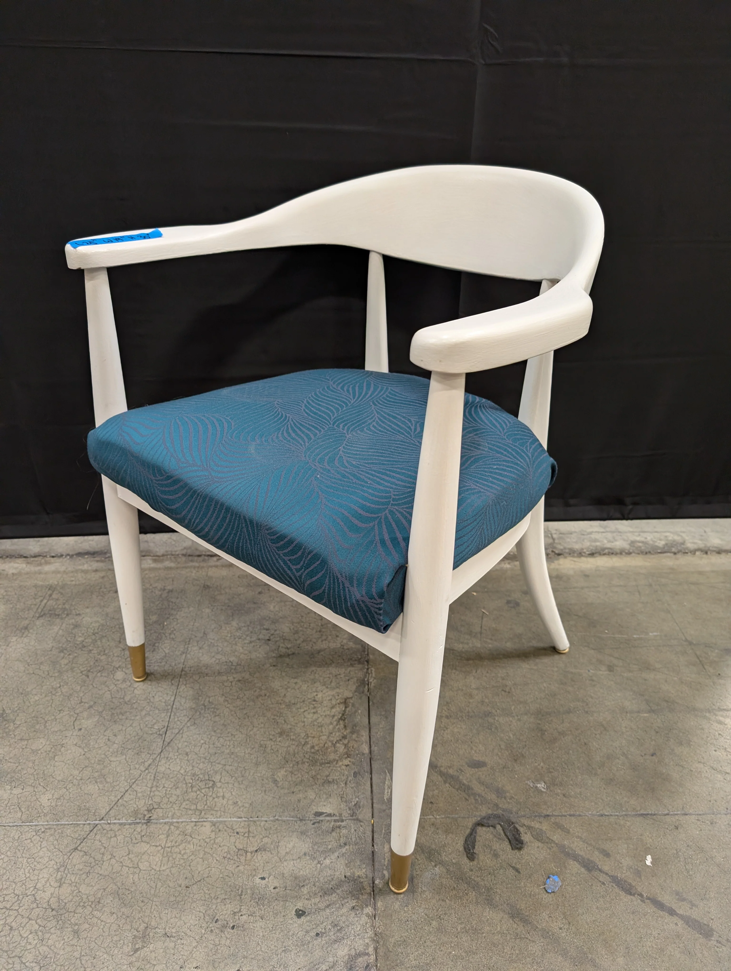 Mid-Century Inspired White Frame Armchair with Teal Patterned Upholstery - Image 3