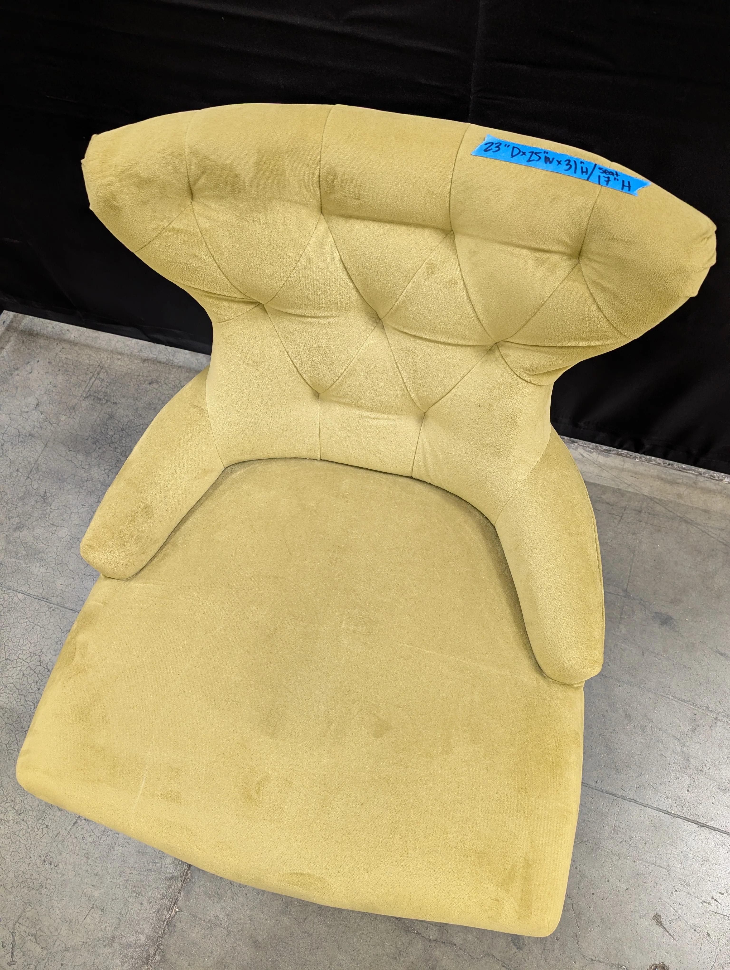 Chartreuse Tufted Velvet Accent Chair with Dark Wood Legs - Image 2