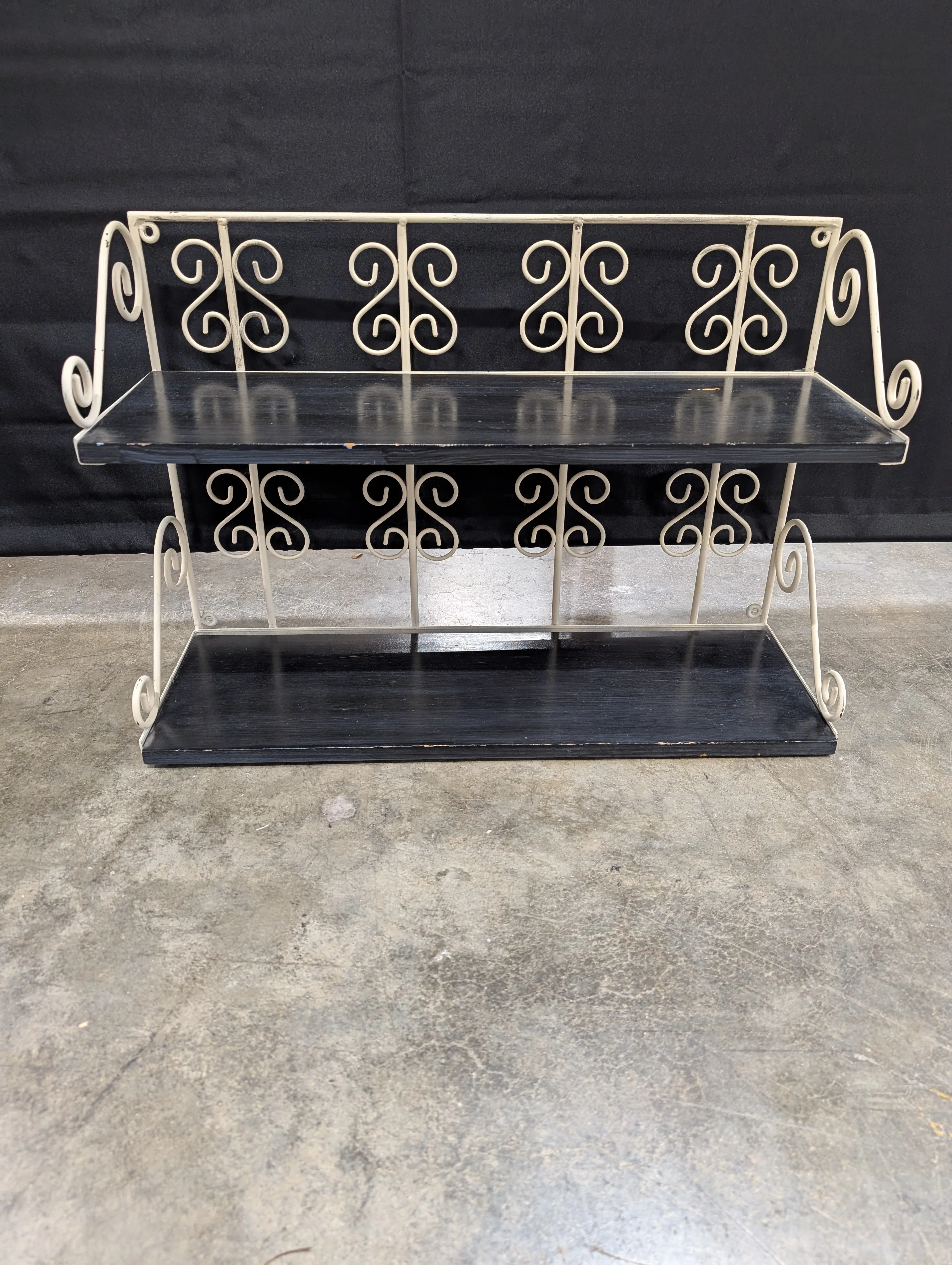 Ornate Scrollwork Metal and Wood Two-Tiered Stand - Image 2