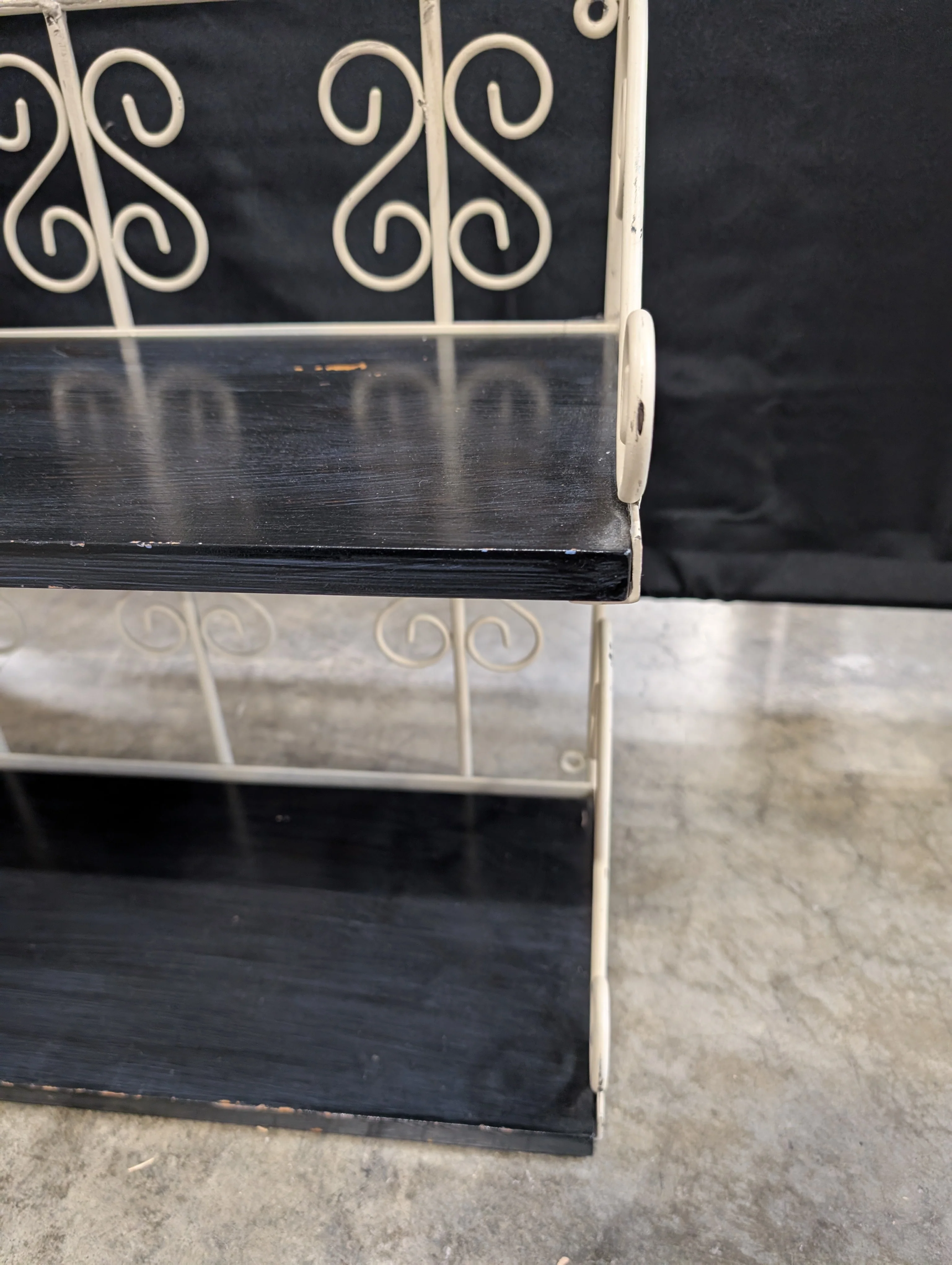 Ornate Scrollwork Metal and Wood Two-Tiered Stand - Image 3