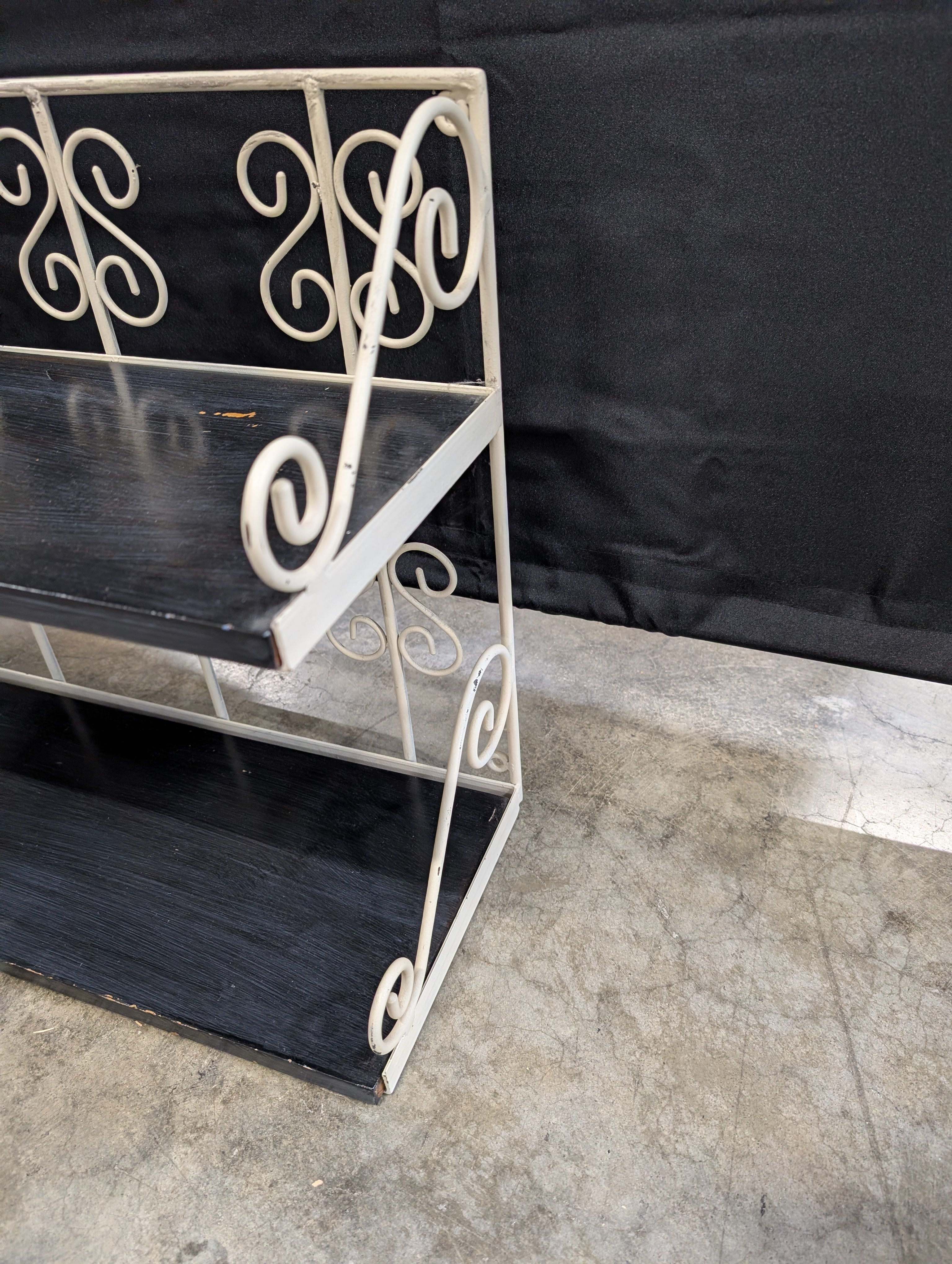 Ornate Scrollwork Metal and Wood Two-Tiered Stand - Image 4