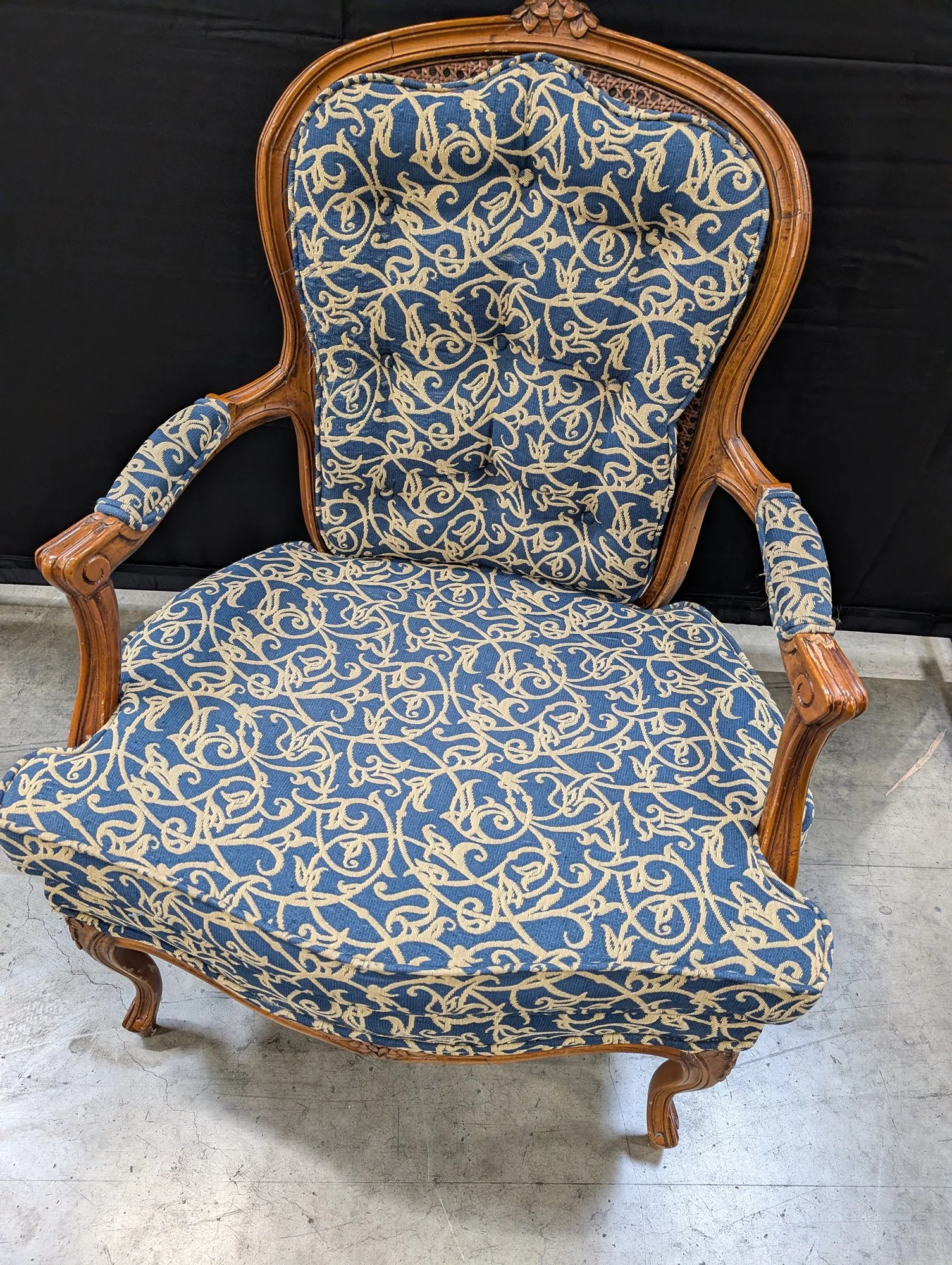French Provincial Carved Wood Armchair with Cane Back - Image 2