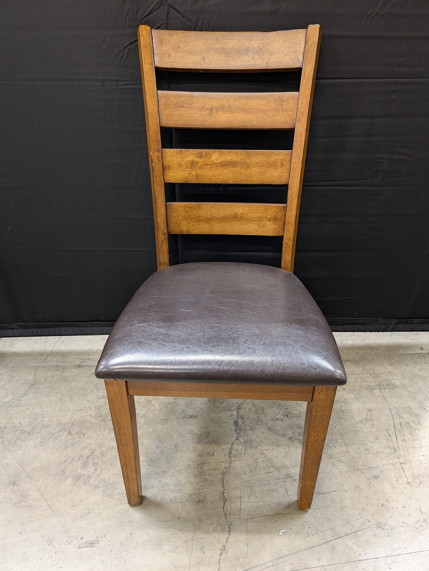 Sturdy Wood Ladder Back Dining Chair with Dark Brown Upholstered Seat - Image 2