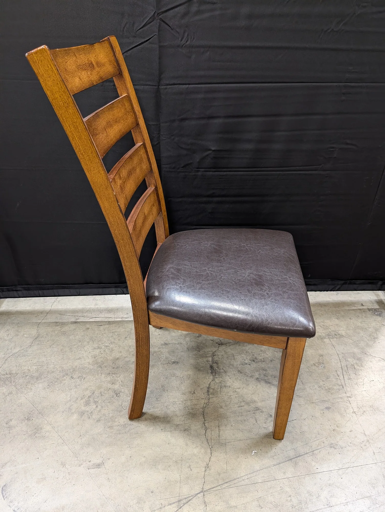 Sturdy Wood Ladder Back Dining Chair with Dark Brown Upholstered Seat - Image 3