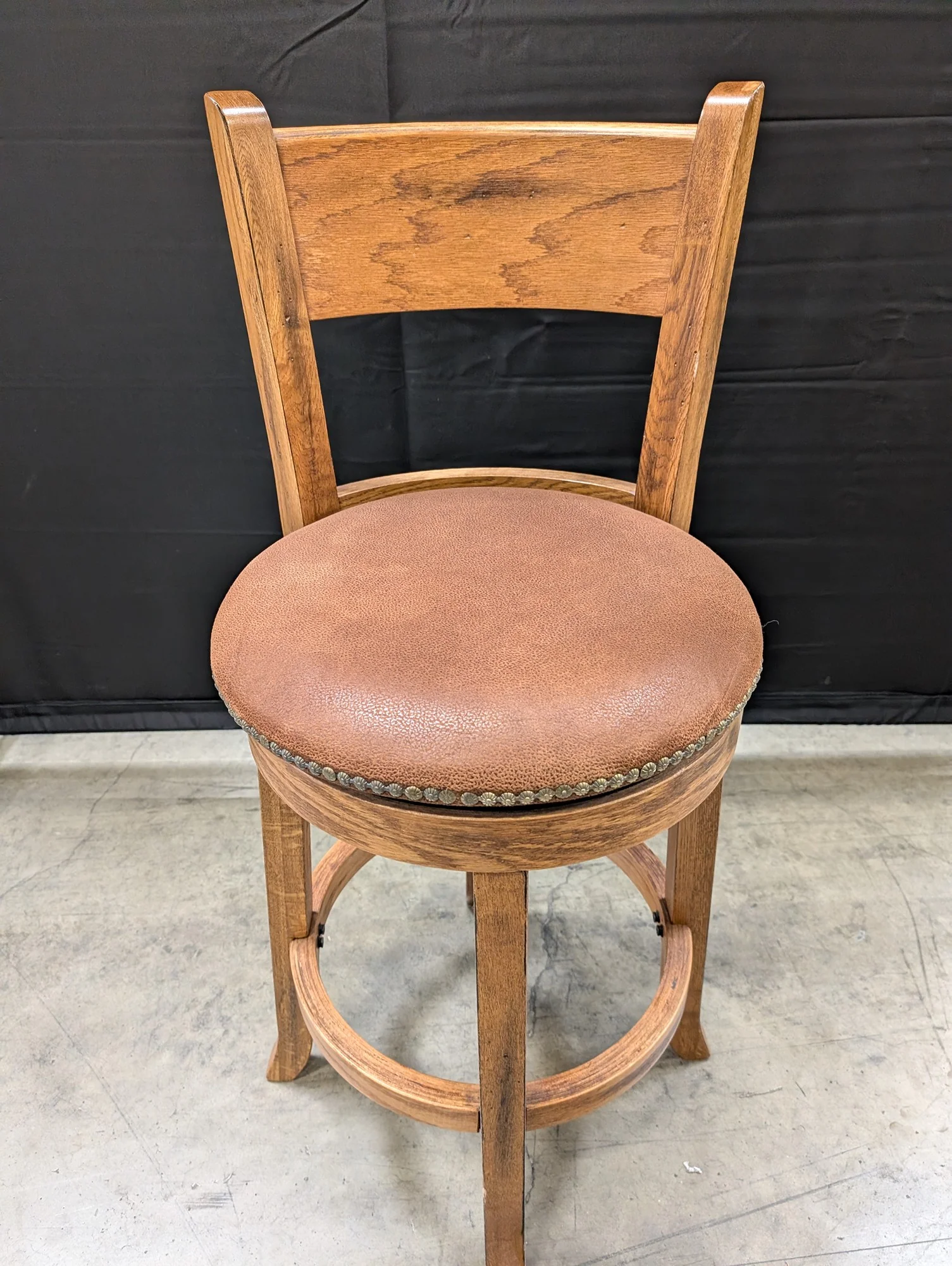 Rustic Wood Swivel Bar Stool with Upholstered Seat