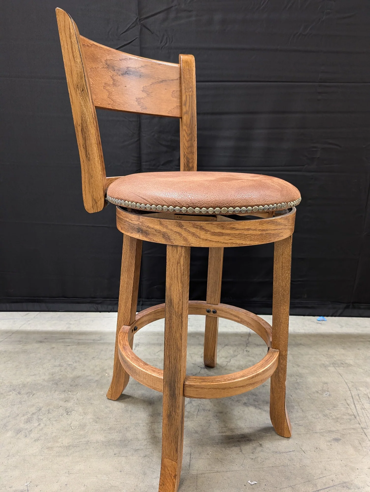 Rustic Wood Swivel Bar Stool with Upholstered Seat - Image 4