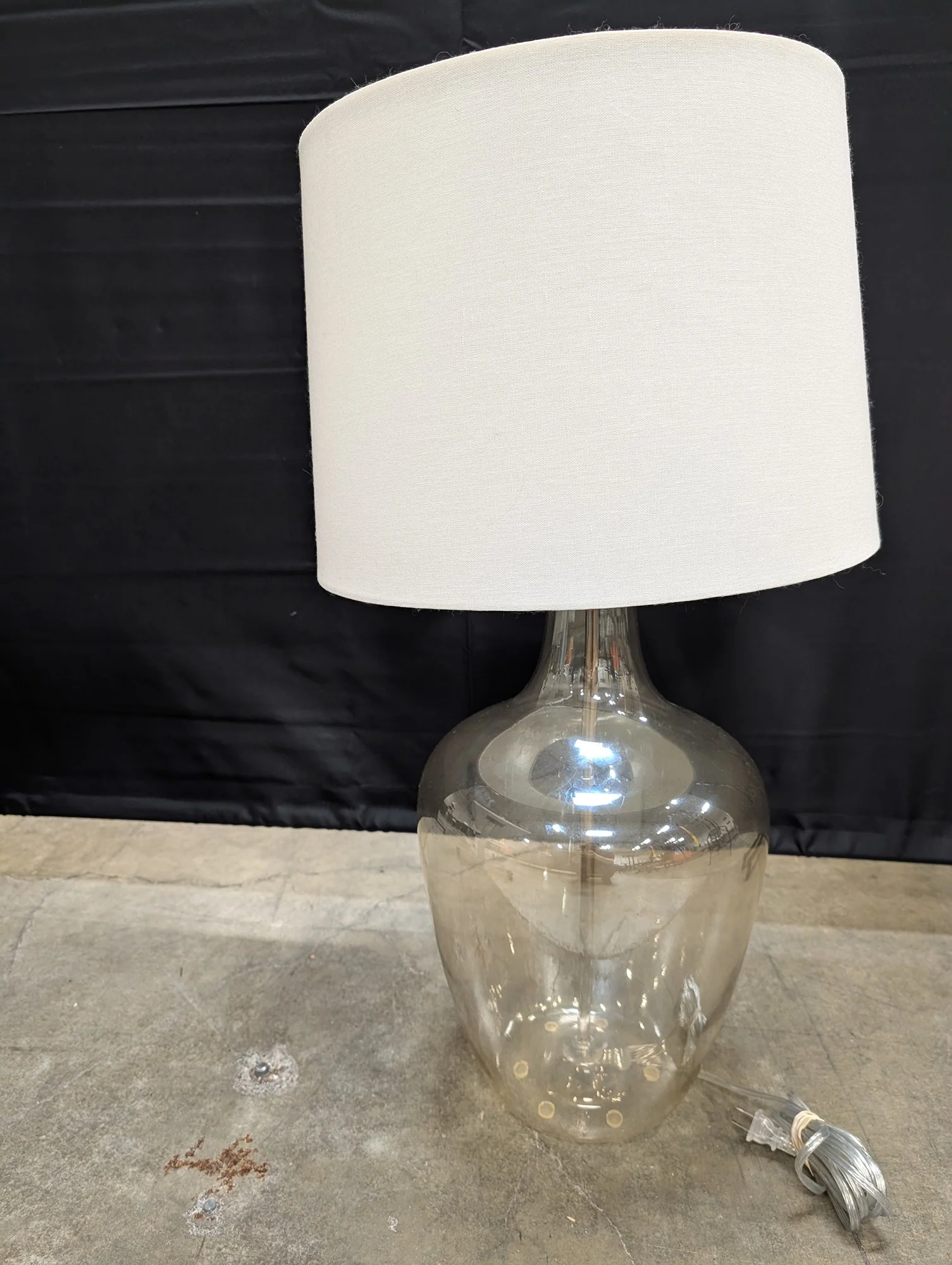 Modern Clear Glass Gourd Table Lamp with White Drum Shade