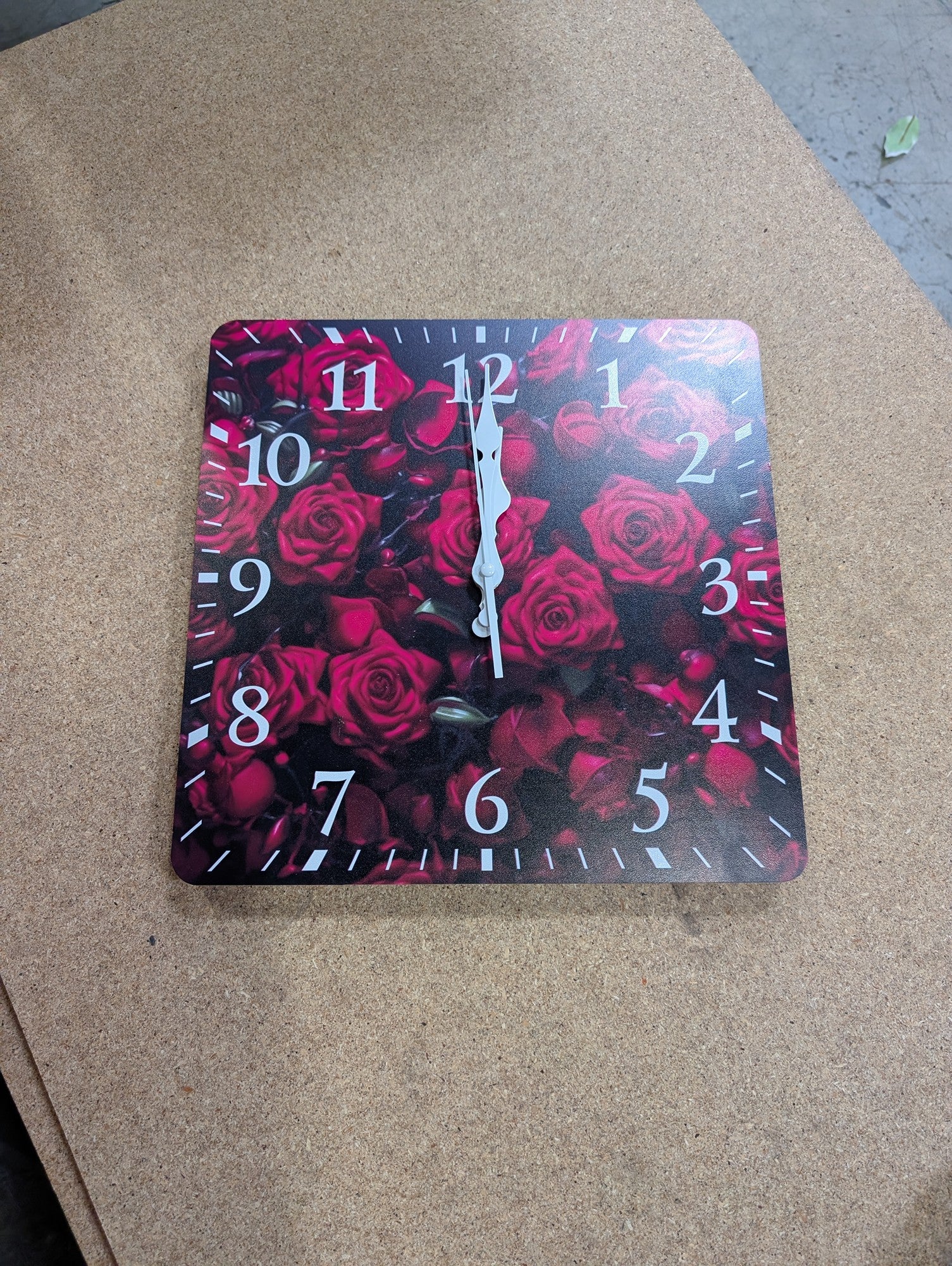 Vibrant Red Rose Floral Wall Clock, Square Home Decor Timepiece