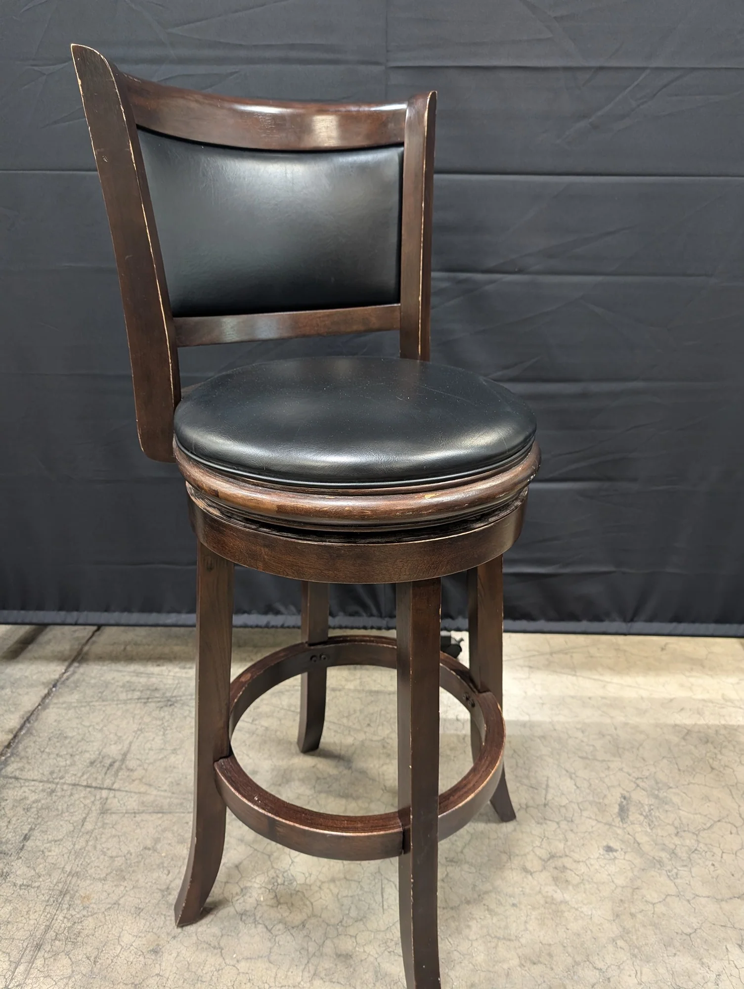 TIMBERCO Dark Wood Swivel Bar Stool with Black Upholstery - Image 2
