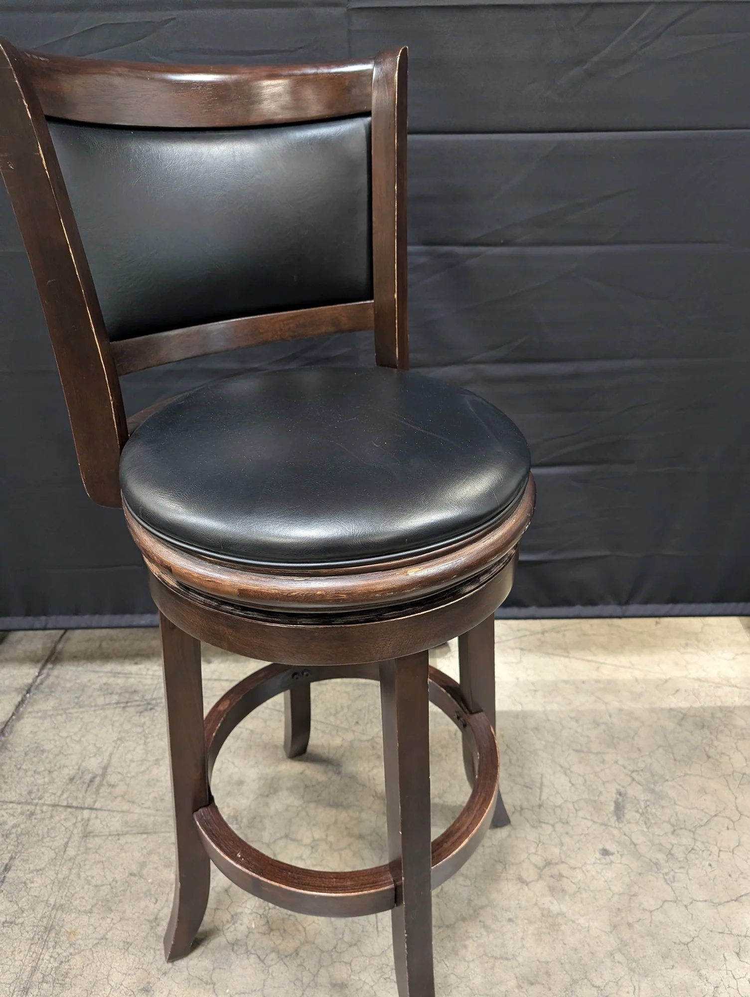 TIMBERCO Dark Wood Swivel Bar Stool with Black Upholstery - Image 3