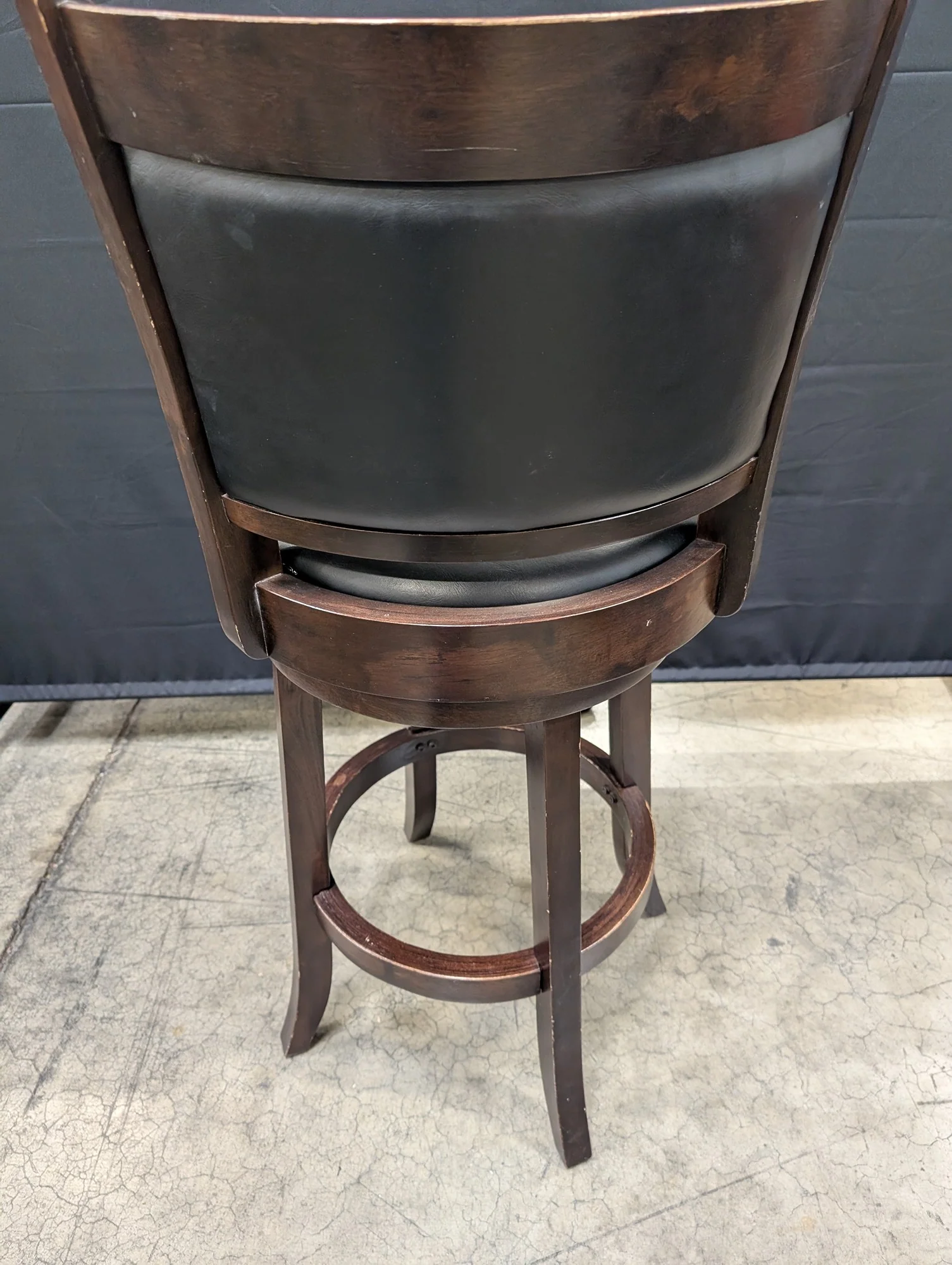 TIMBERCO Dark Wood Swivel Bar Stool with Black Upholstery - Image 4