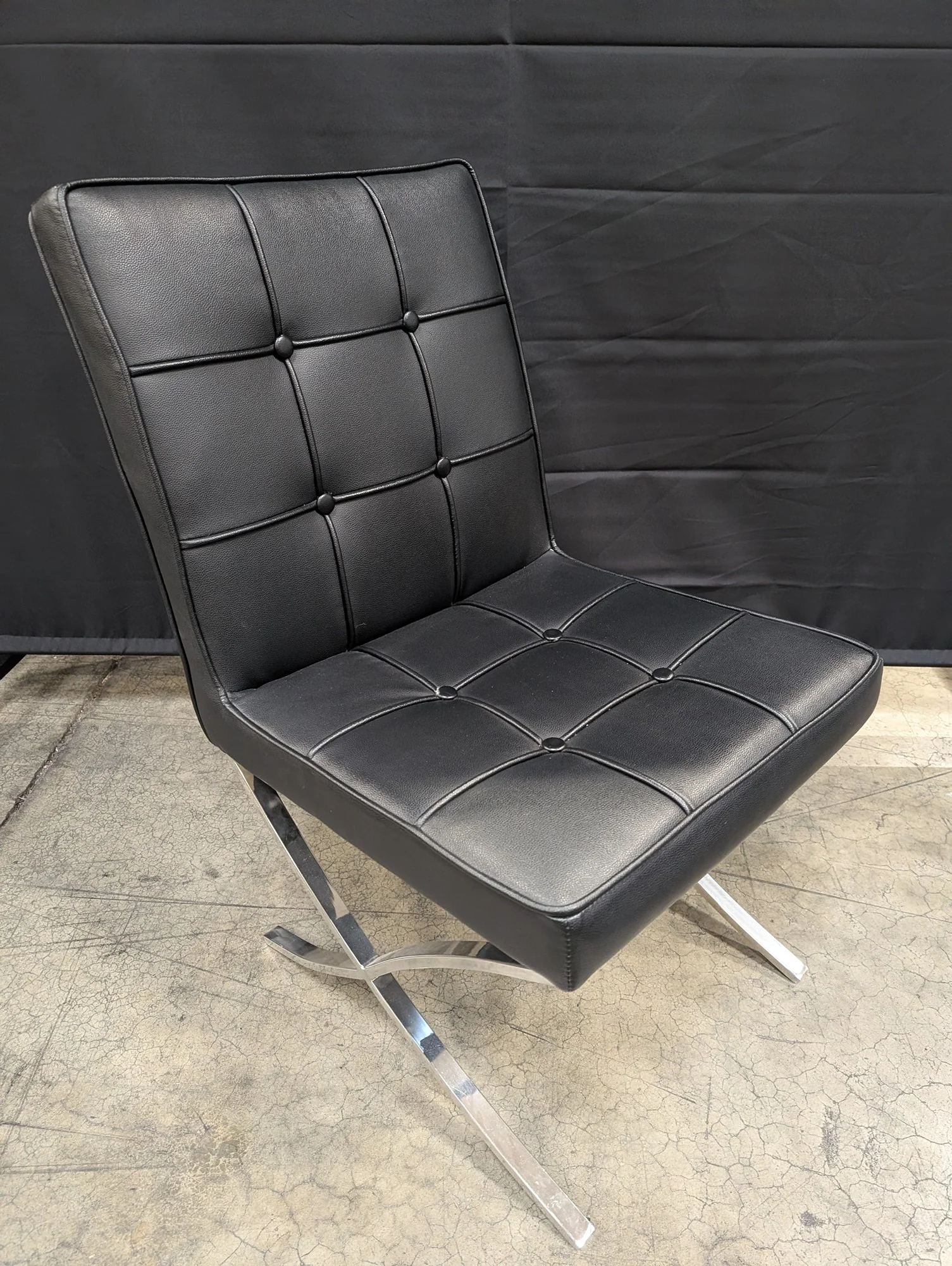 Modern Black Tufted Accent Chair with Chrome X-Base - Image 2
