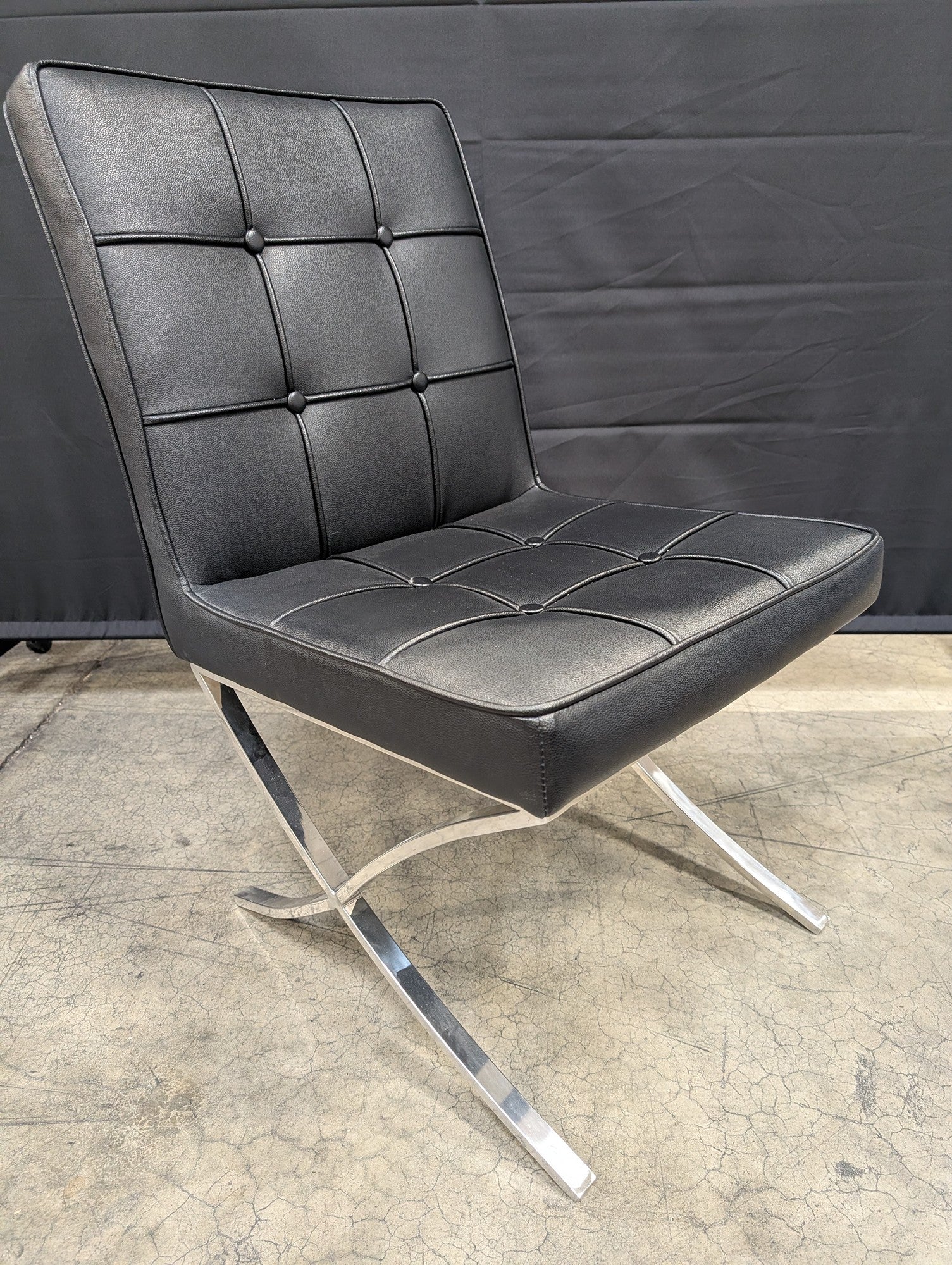 Modern Black Tufted Accent Chair with Chrome X-Base - Image 4