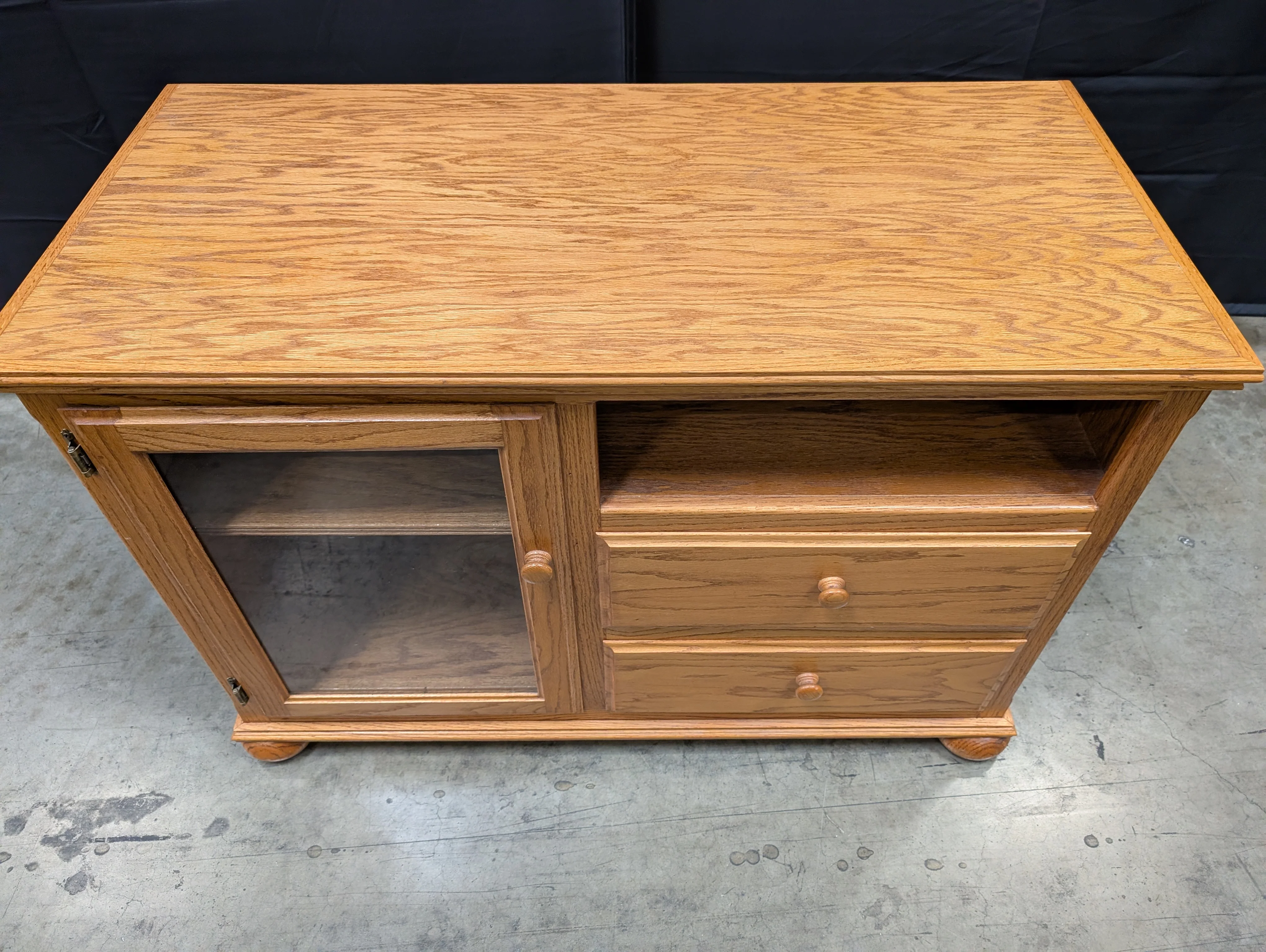 Solid Wood Media Console with Glass Door and Drawers