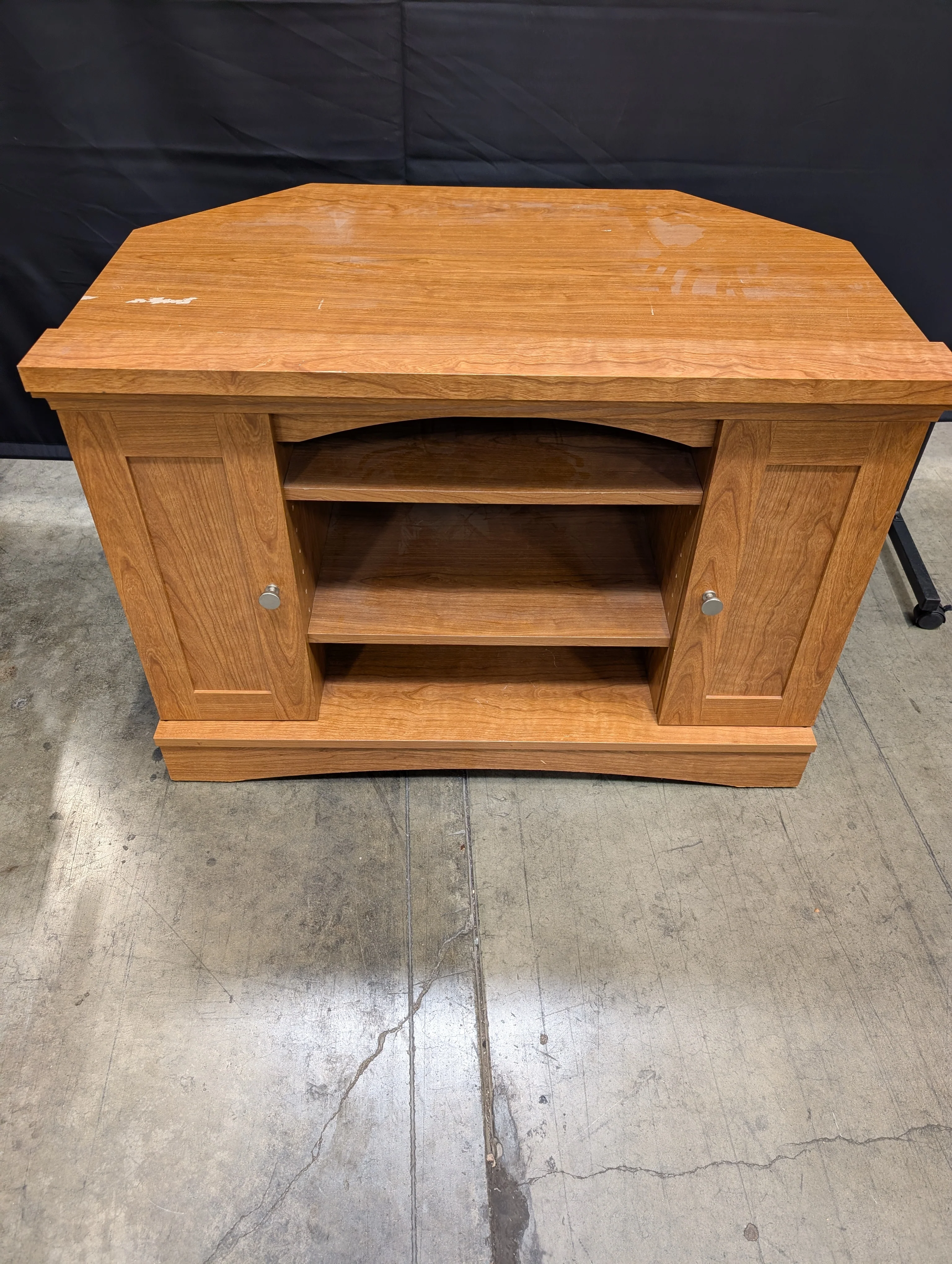 Cherry Toned Wood Media Cabinet with Open Shelving - Image 2