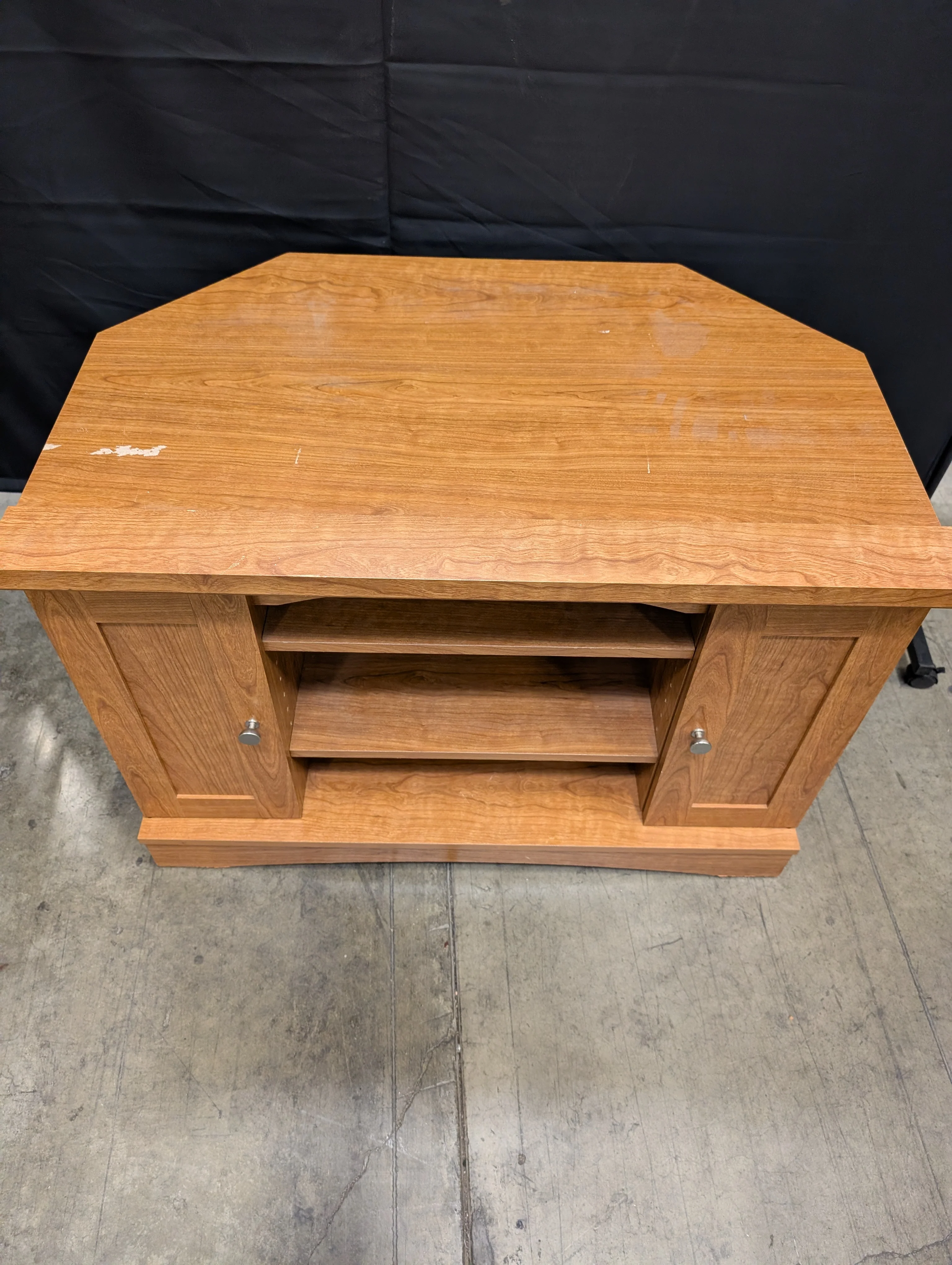 Cherry Toned Wood Media Cabinet with Open Shelving - Image 3