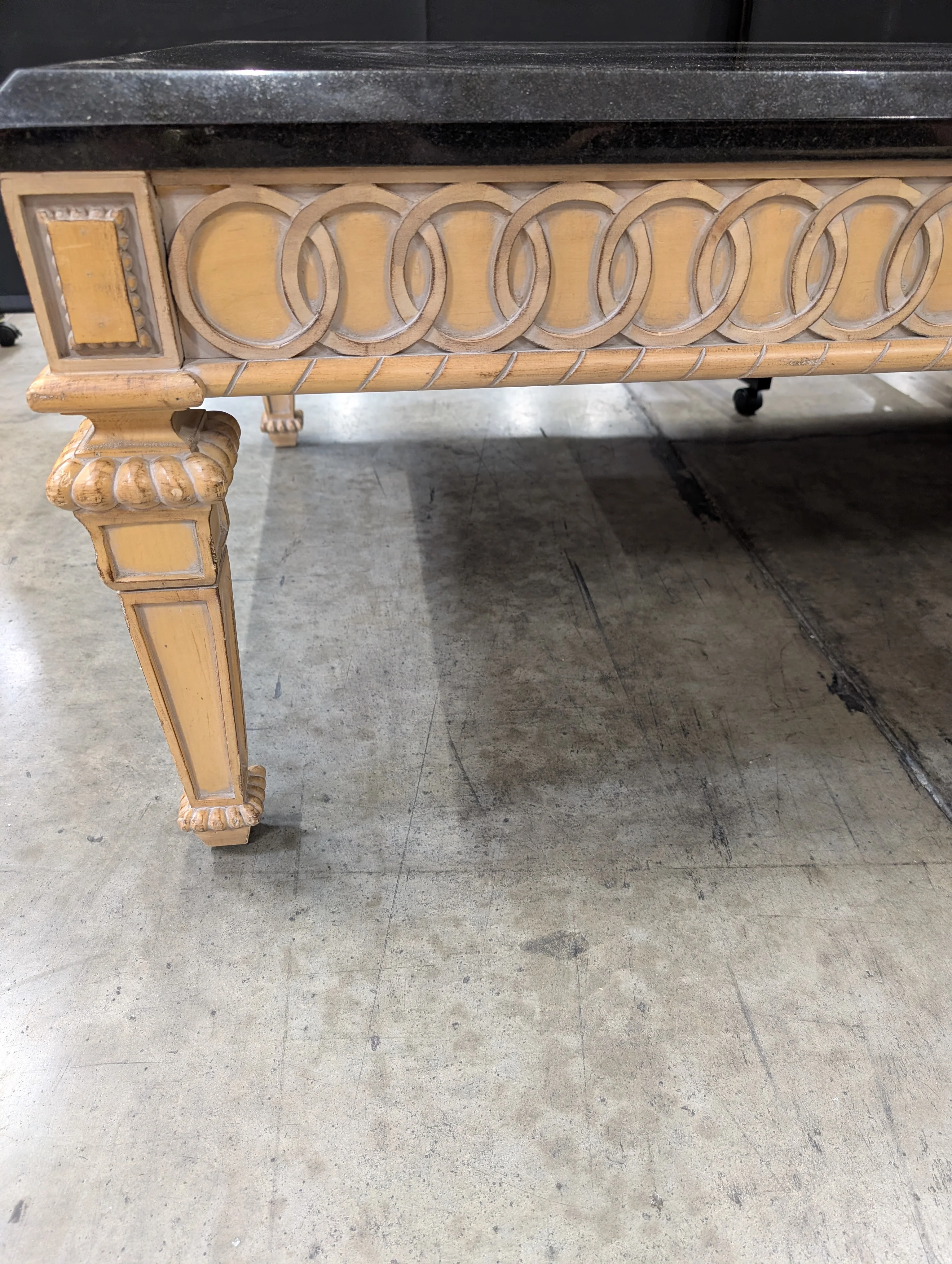 Ornate Carved Wood Base Black Top Rectangular Dining Table - Image 5