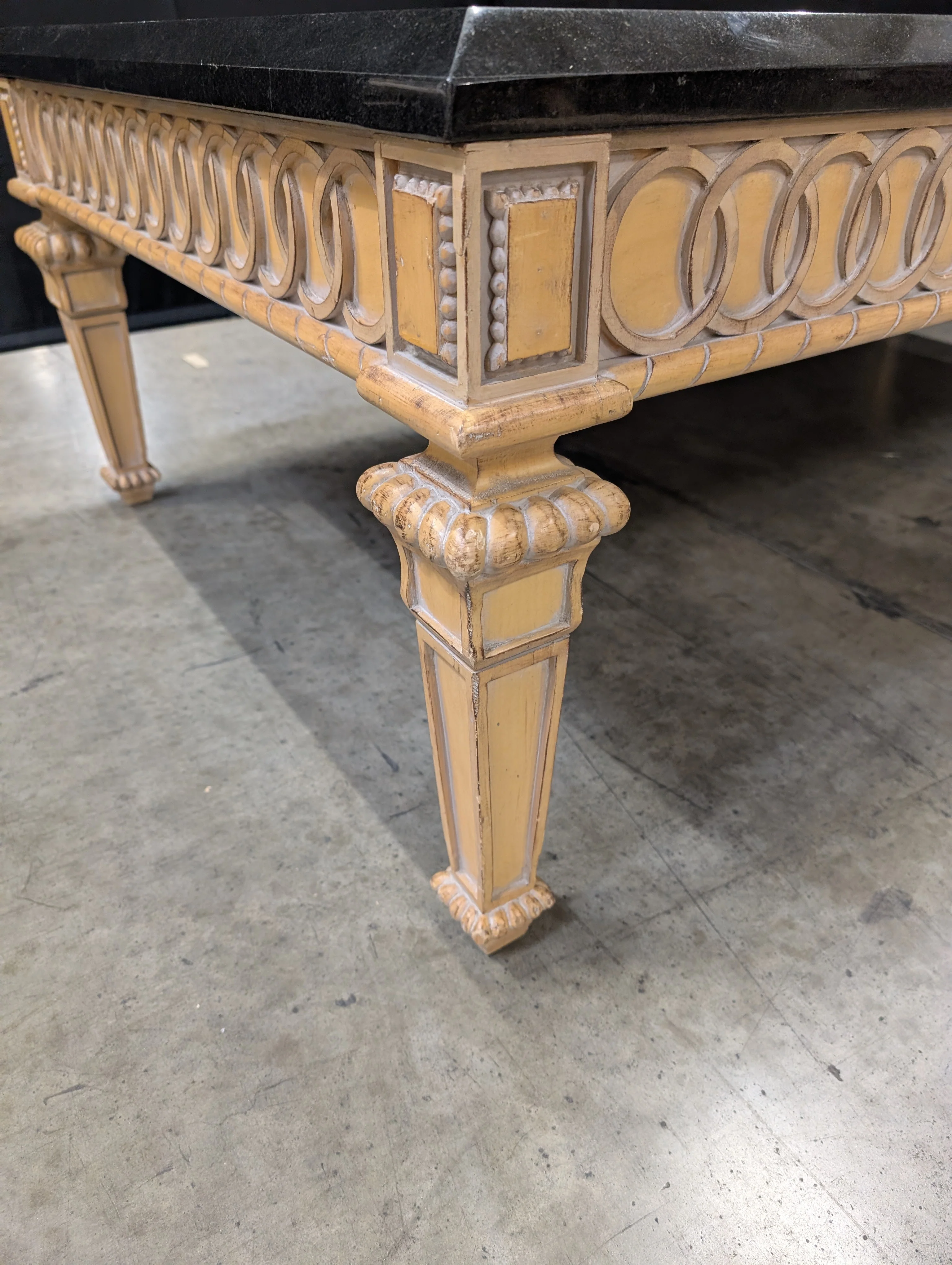 Ornate Carved Wood Base Black Top Rectangular Dining Table - Image 6