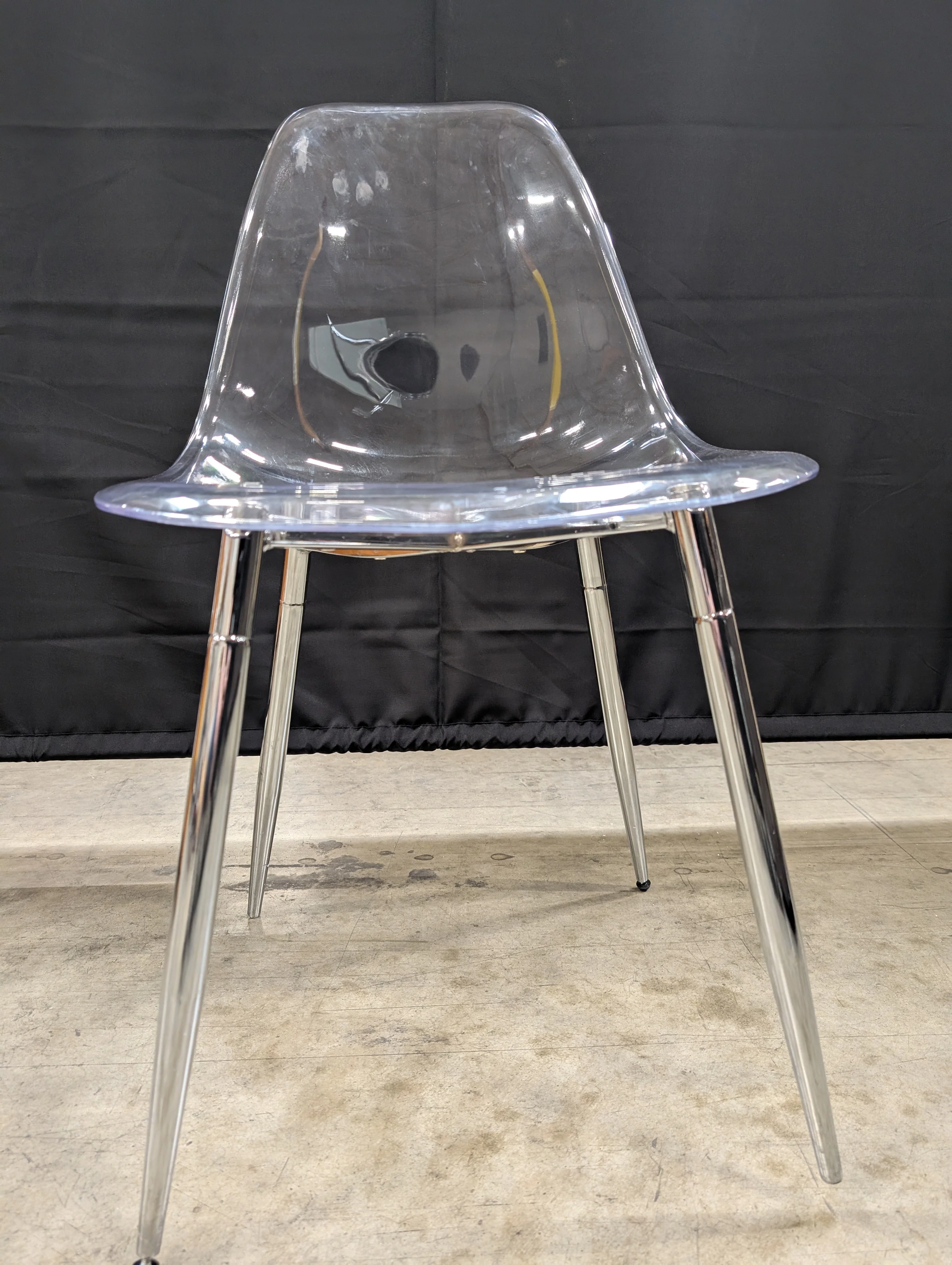 Contemporary Clear Acrylic Style Dining Chair with Chrome Base - Image 2