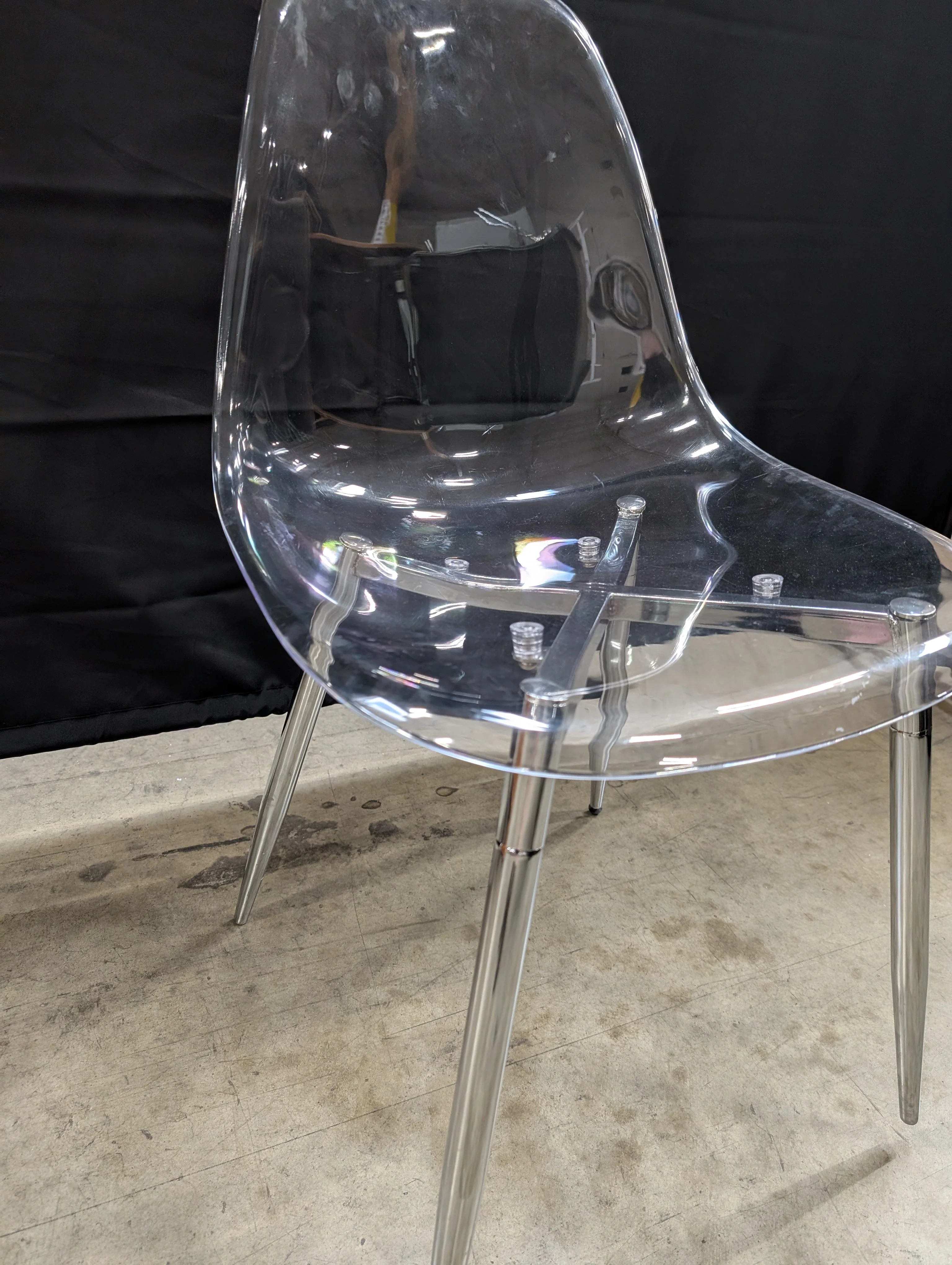 Contemporary Clear Acrylic Style Dining Chair with Chrome Base - Image 5