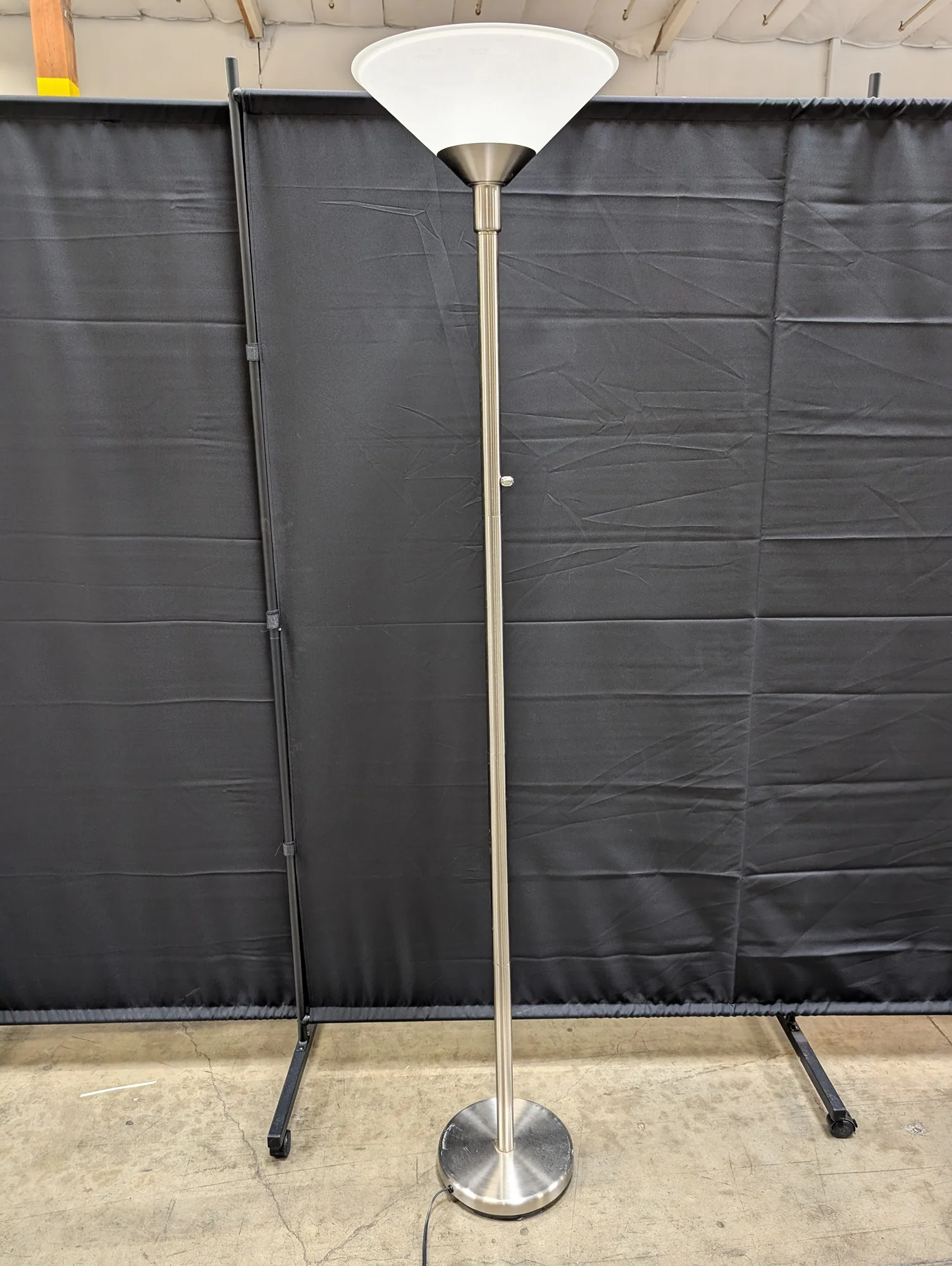 Brushed Nickel Torchiere Floor Lamp with Frosted Glass Shade