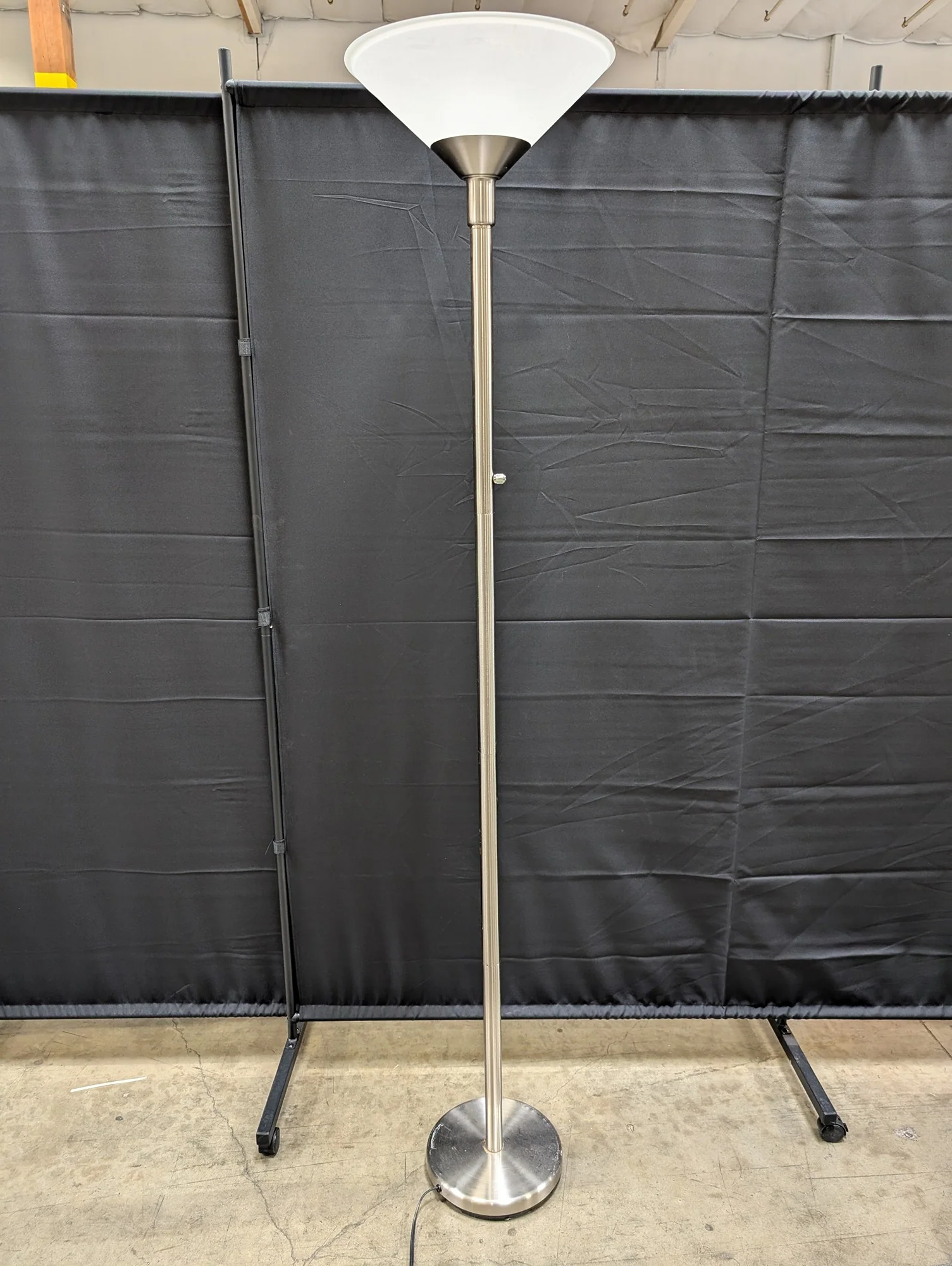 Brushed Nickel Torchiere Floor Lamp with Frosted Glass Shade - Image 2