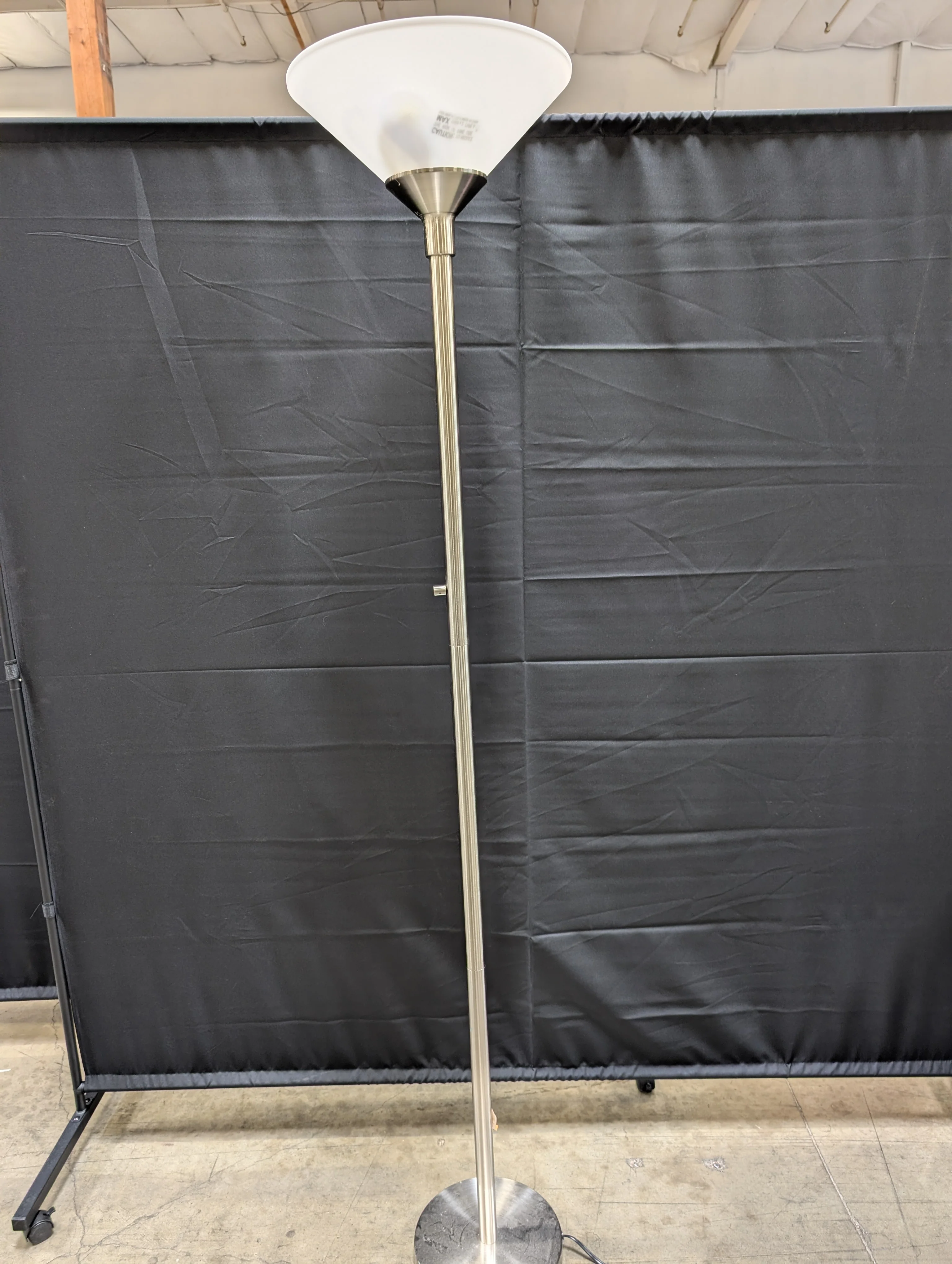 Modern Brushed Nickel Torchiere Floor Lamp with Frosted Plastic Shade - Image 4