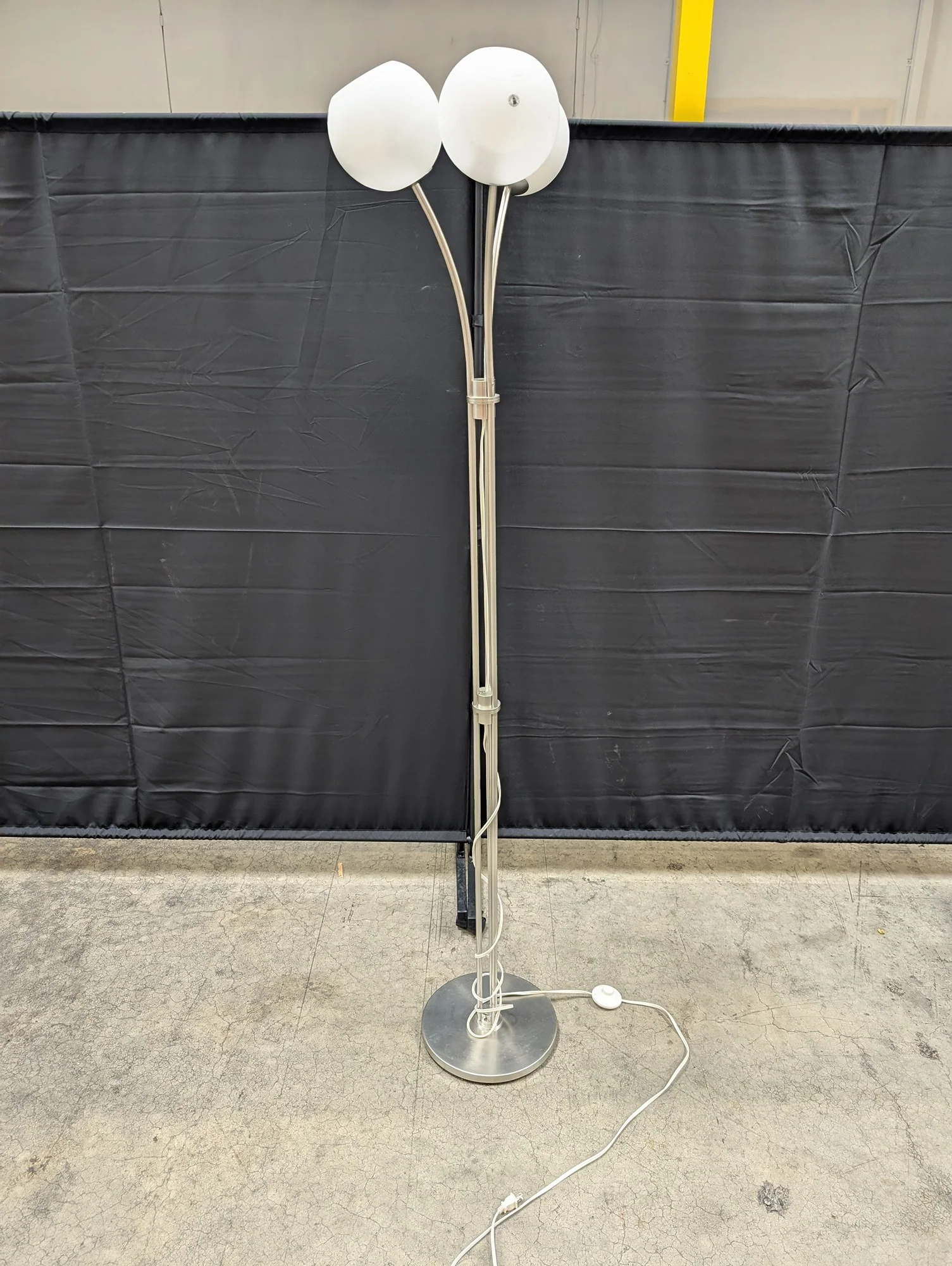 Modern Brushed Metal Multi-Head Floor Lamp with White Spherical Shades