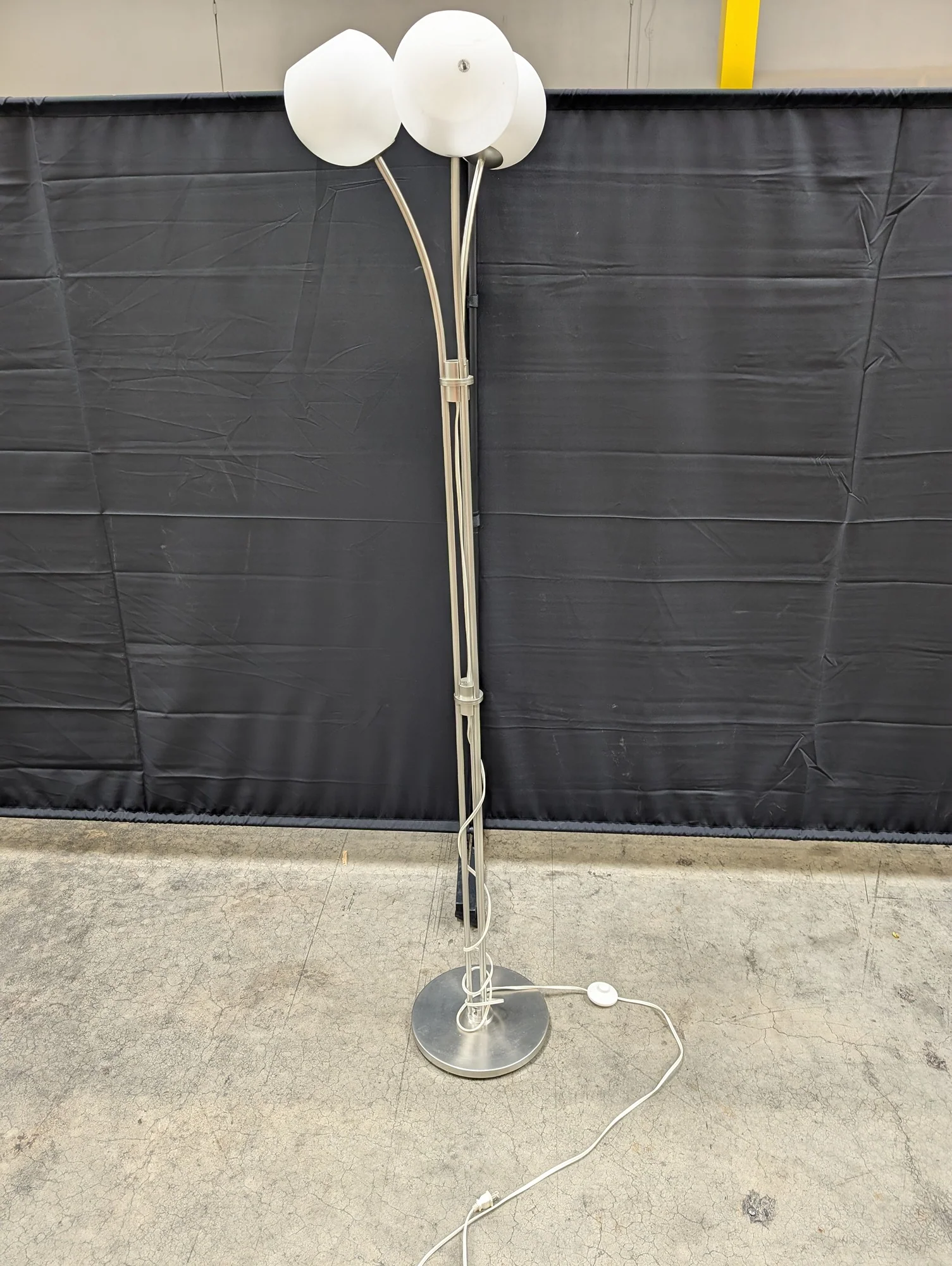 Modern Brushed Metal Multi-Head Floor Lamp with White Spherical Shades - Image 2