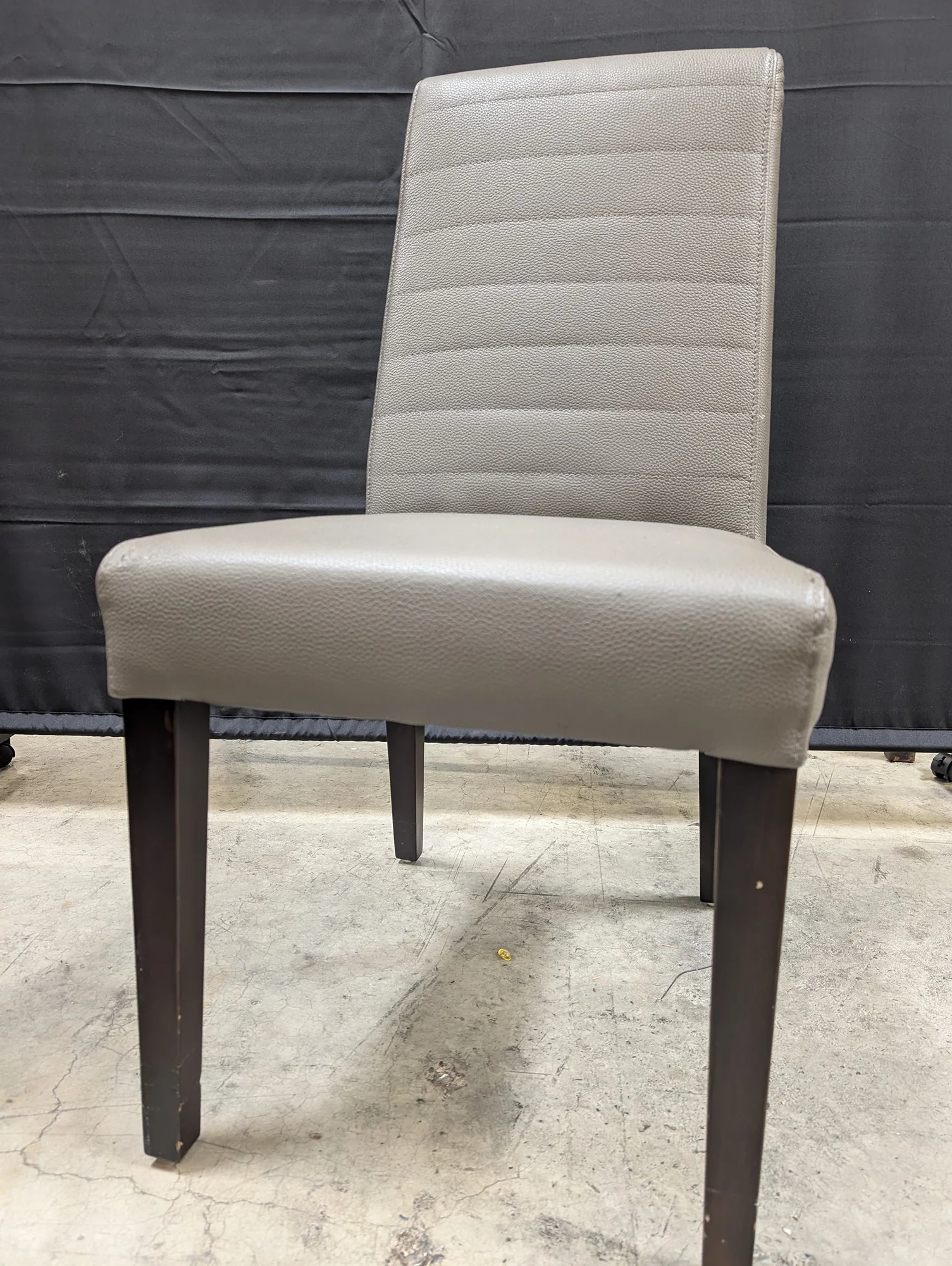 Contemporary Grey Faux Leather Dining Side Chair with Ribbed Back