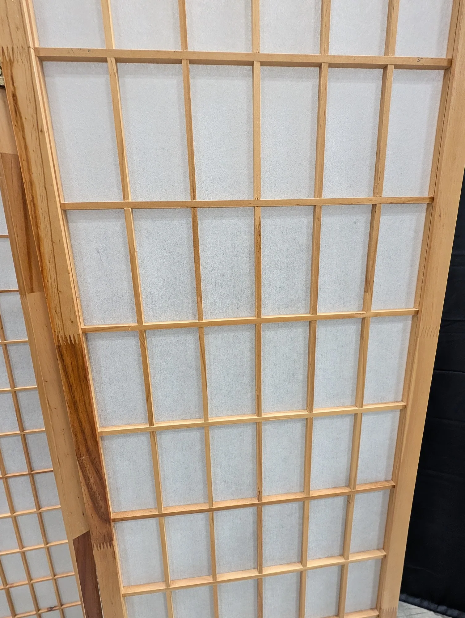 Three-Panel Wood and Paper Folding Room Divider Screen - Image 4