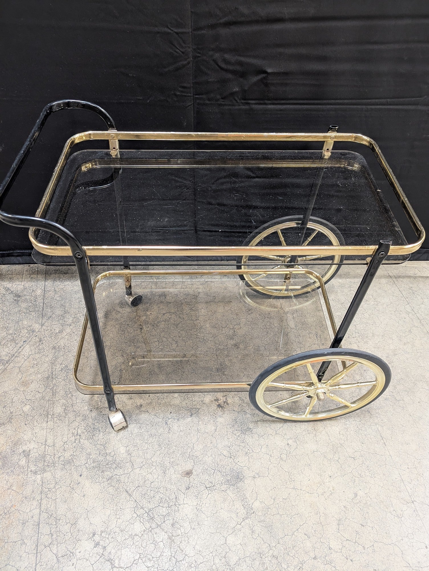 Mid-Century Modern Gold Tone and Black Two-Tier Serving Cart - Image 2