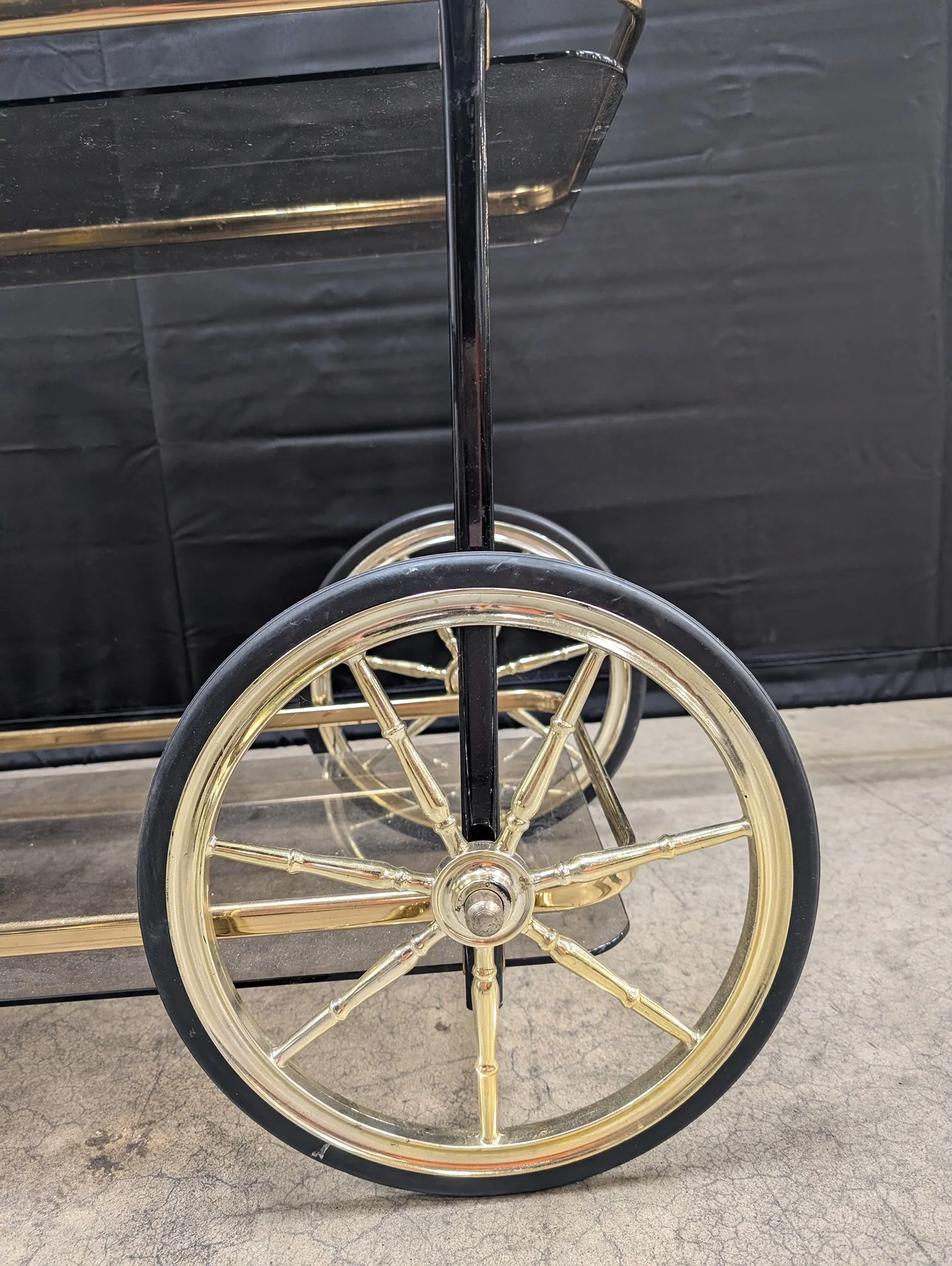 Mid-Century Modern Gold Tone and Black Two-Tier Serving Cart - Image 3