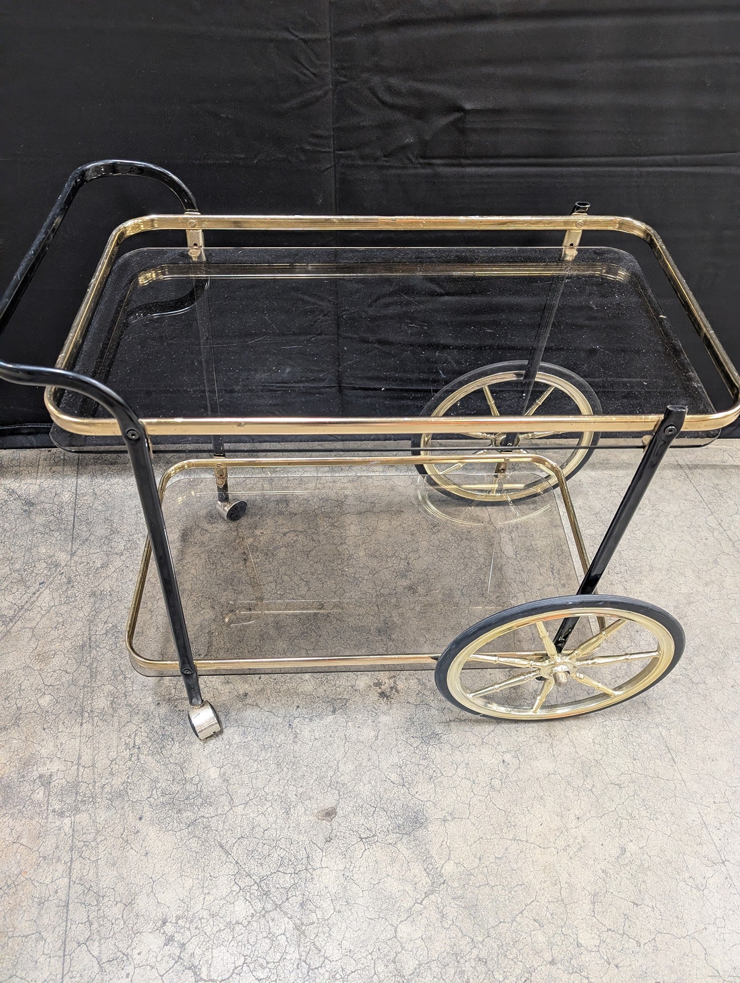 Mid-Century Modern Gold Tone and Black Two-Tier Serving Cart - Image 4