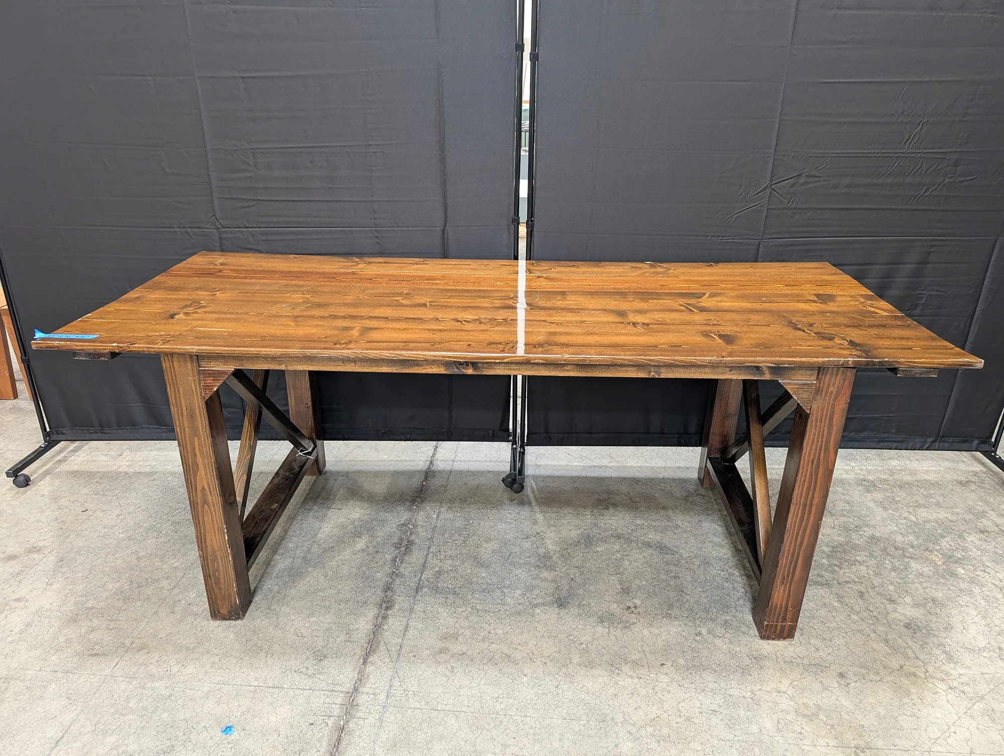 Rustic Plank Top Stained Wood Table - Image 2