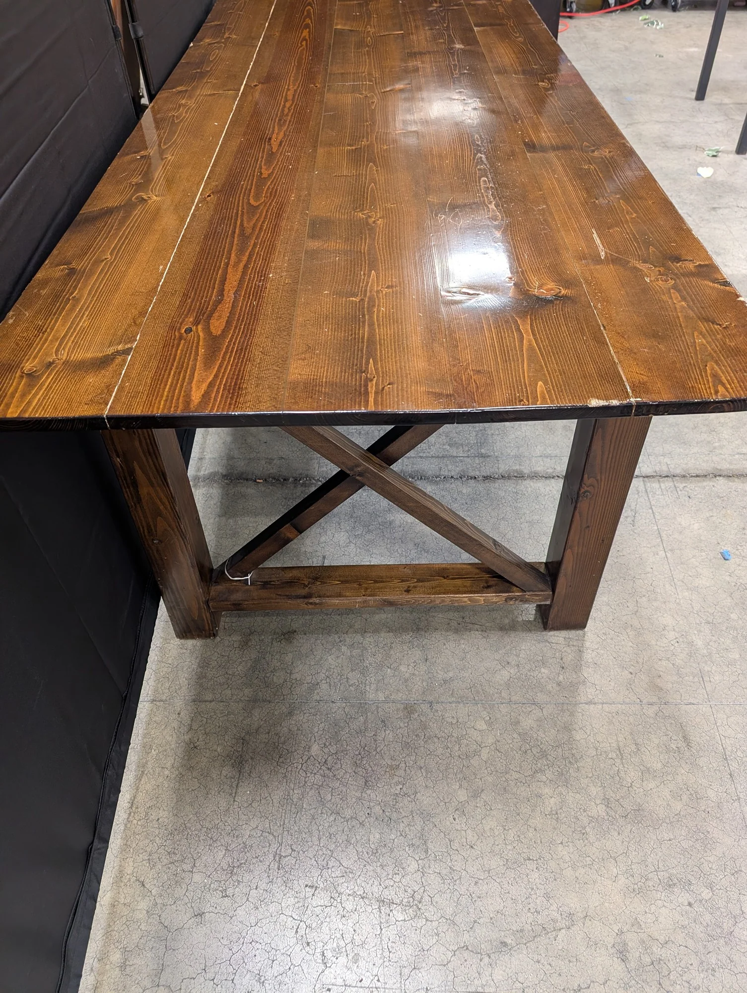 Rustic Plank Top Stained Wood Table - Image 3