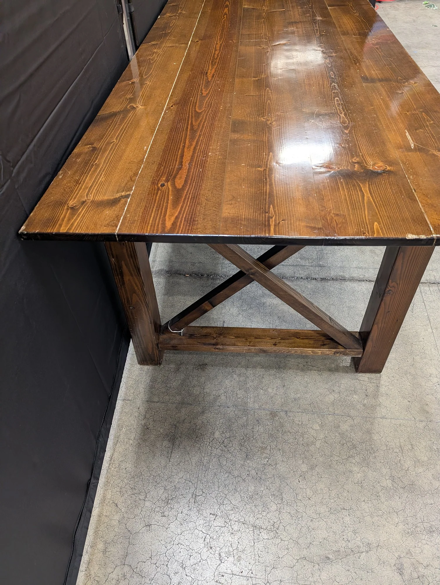 Rustic Plank Top Stained Wood Table - Image 4