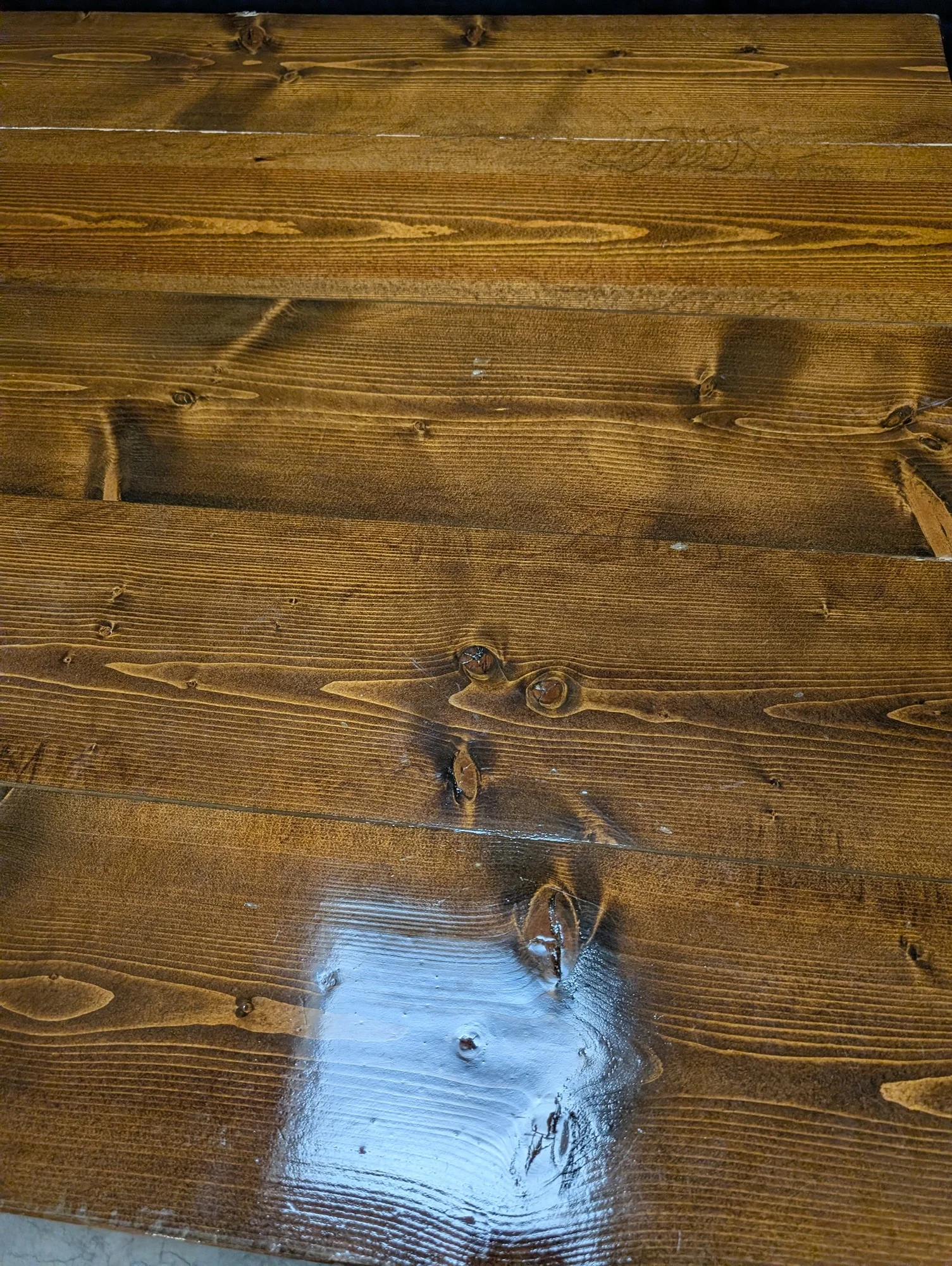 Rustic Plank Top Stained Wood Table - Image 5