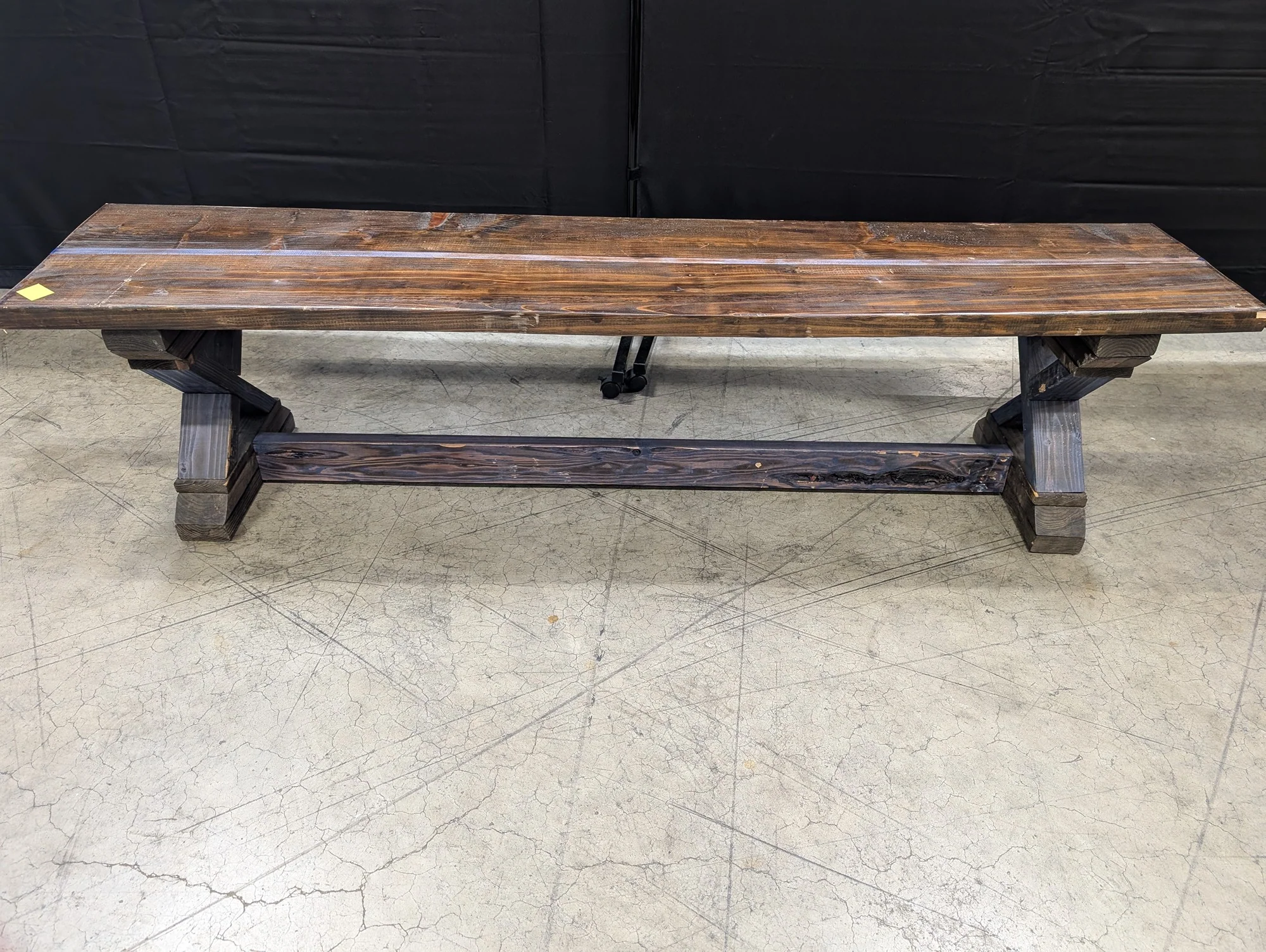 Sturdy Dark Stained Wood Trestle Bench - Image 2