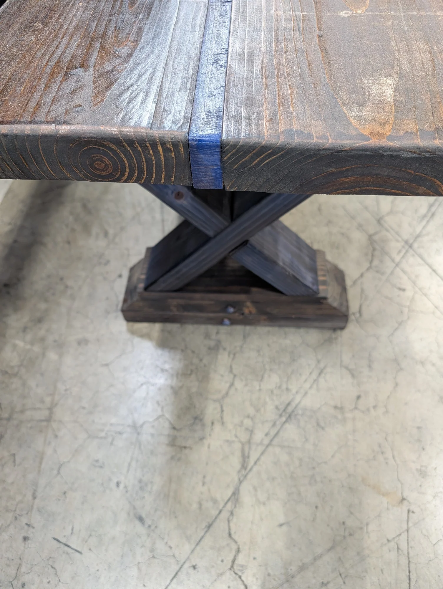 Sturdy Dark Stained Wood Trestle Bench - Image 3