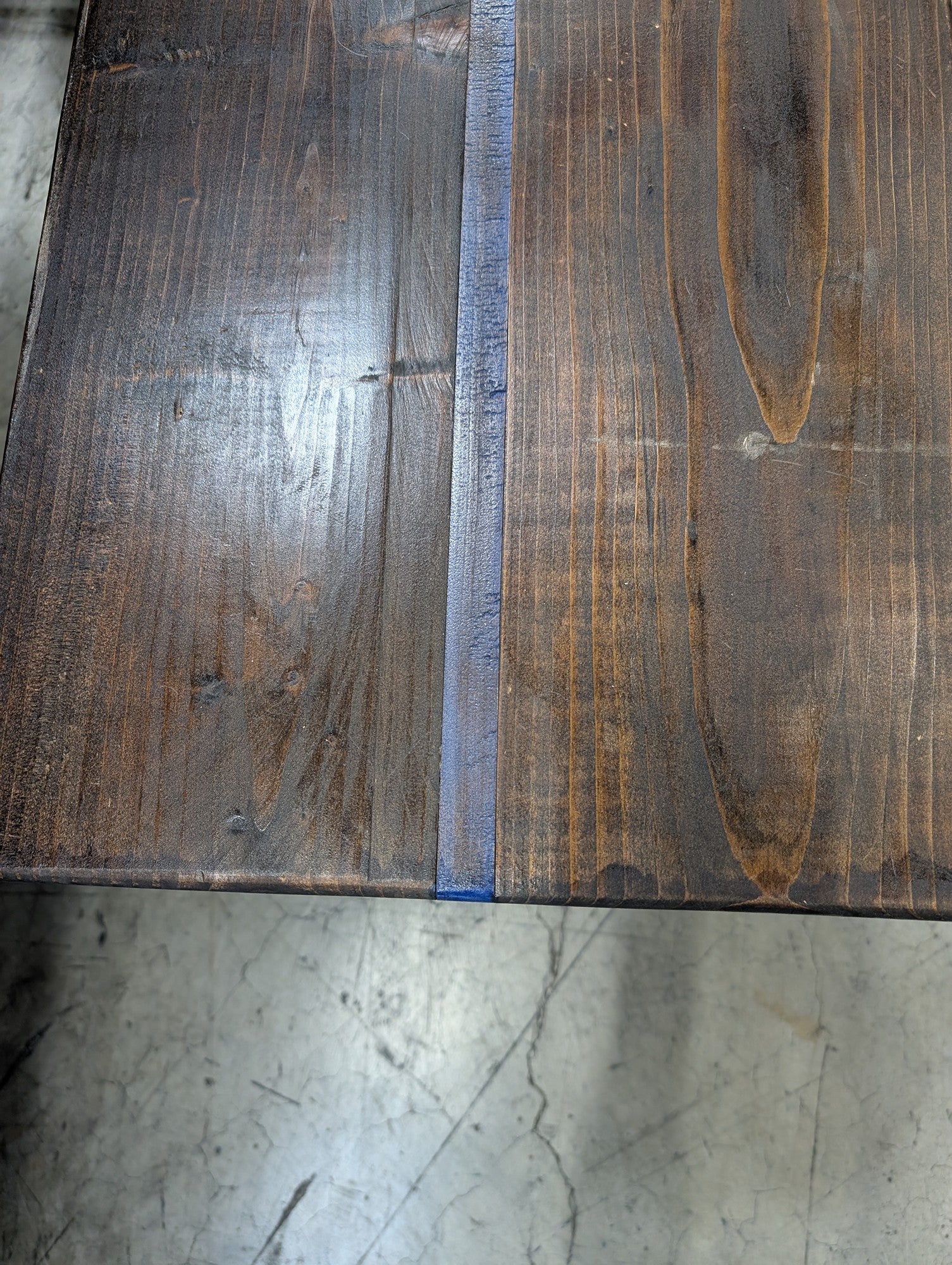 Sturdy Dark Stained Wood Trestle Bench - Image 4