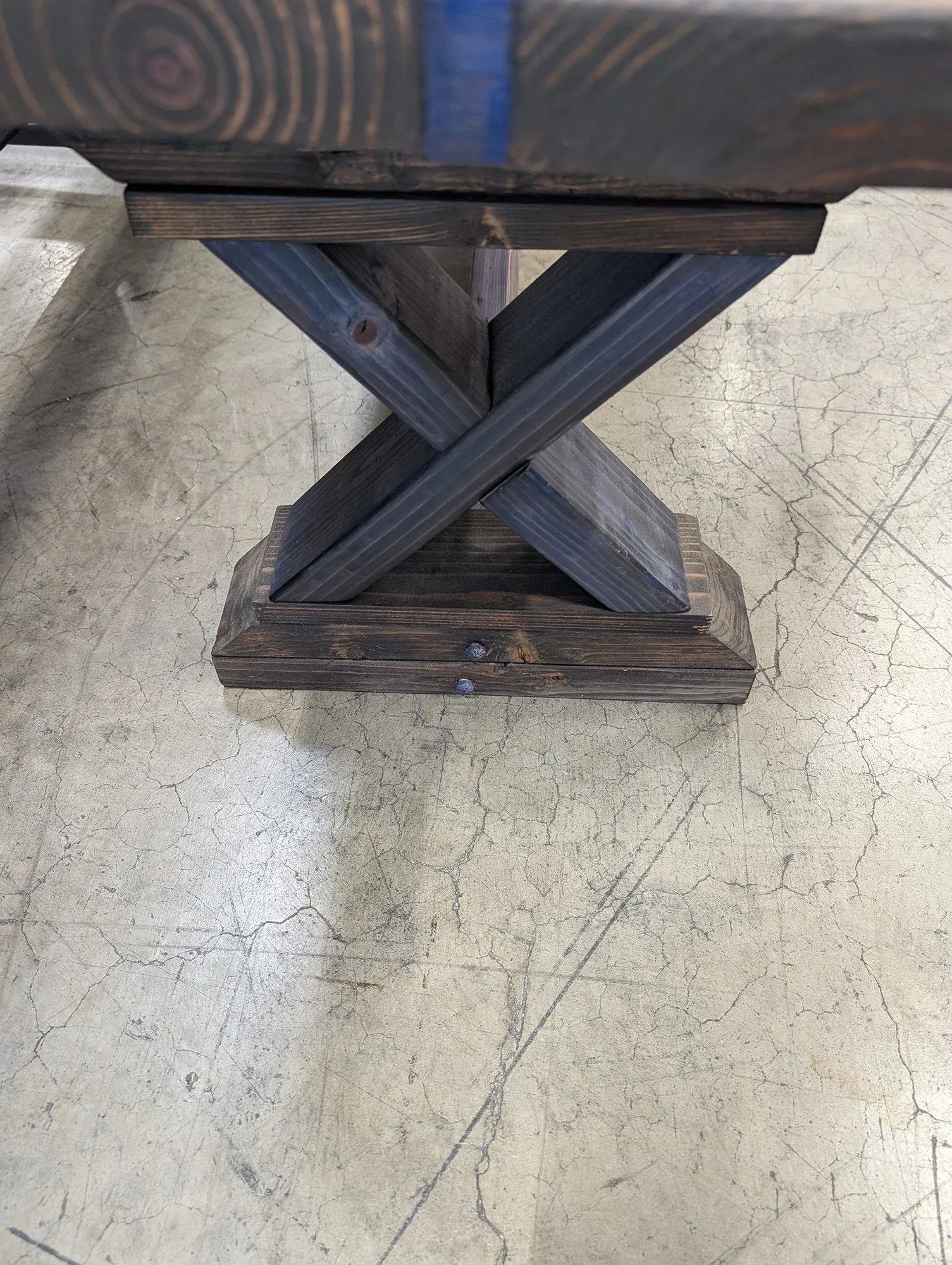Sturdy Dark Stained Wood Trestle Bench - Image 5