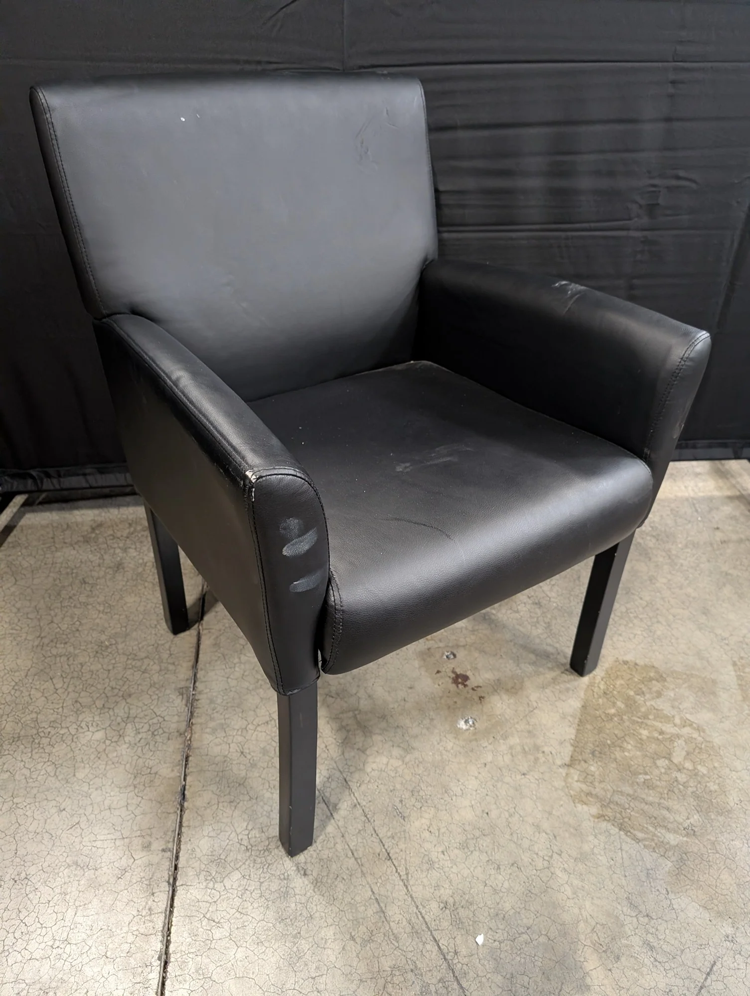 Modern Black Upholstered Armchair with Dark Legs - Image 3