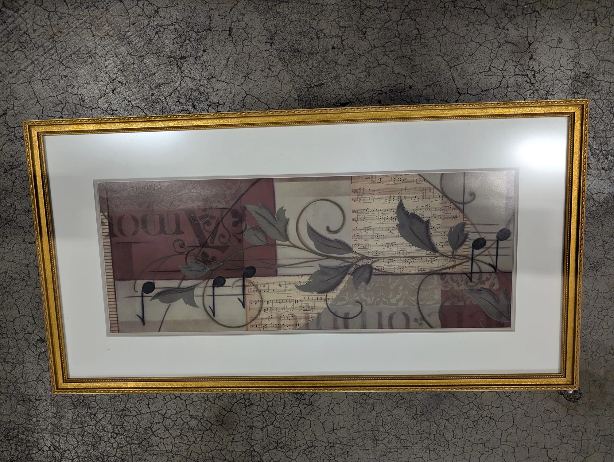 Ornate Gold Framed Musical Sheet Music and Botanical Wall Art