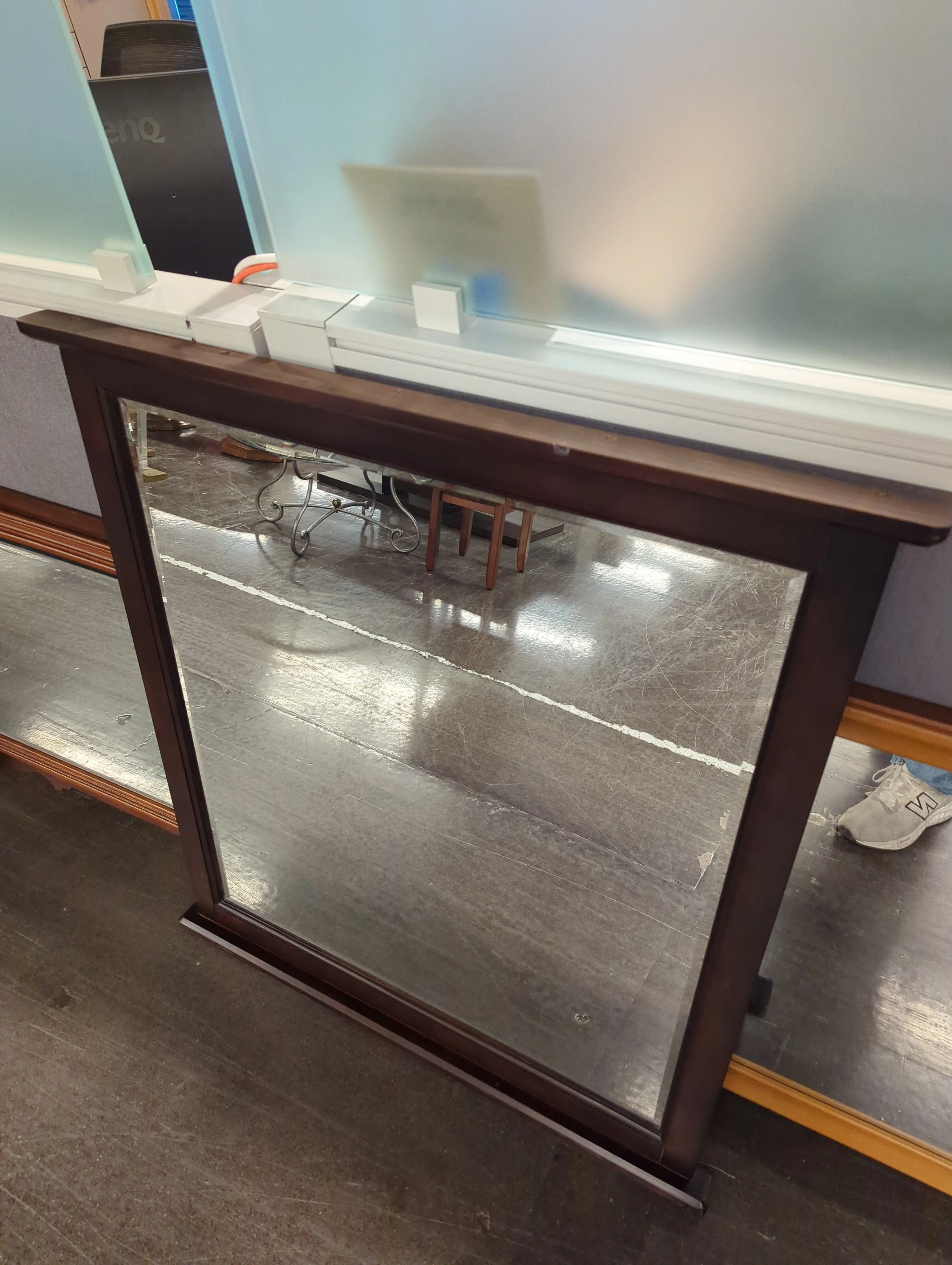 Large Rectangular Dark Wood Framed Wall Mirror - Image 3
