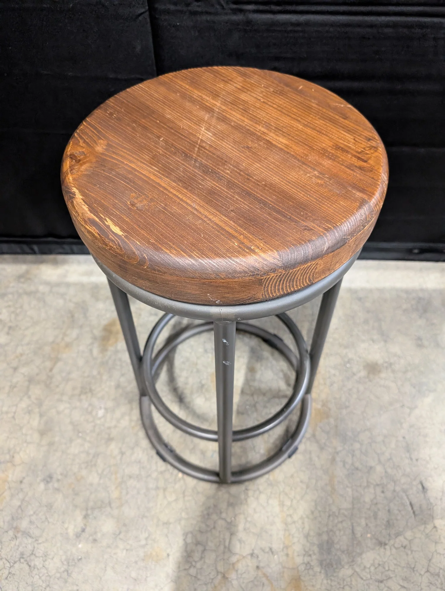 Industrial Style Round Wood Top Metal Frame Stool - Image 3