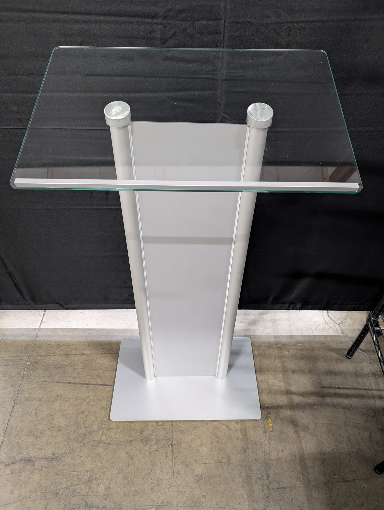 Modern Glass Top Metal Pedestal Podium Display Stand - Image 3