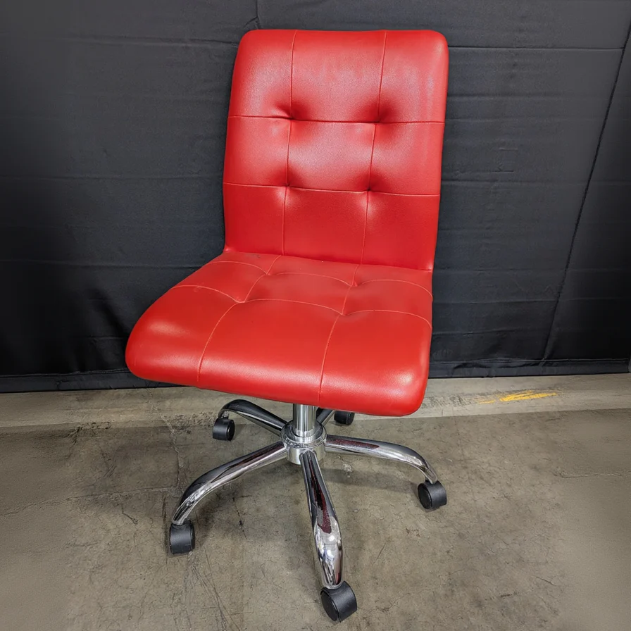 Vibrant Red Faux Leather Tufted Swivel Desk Chair