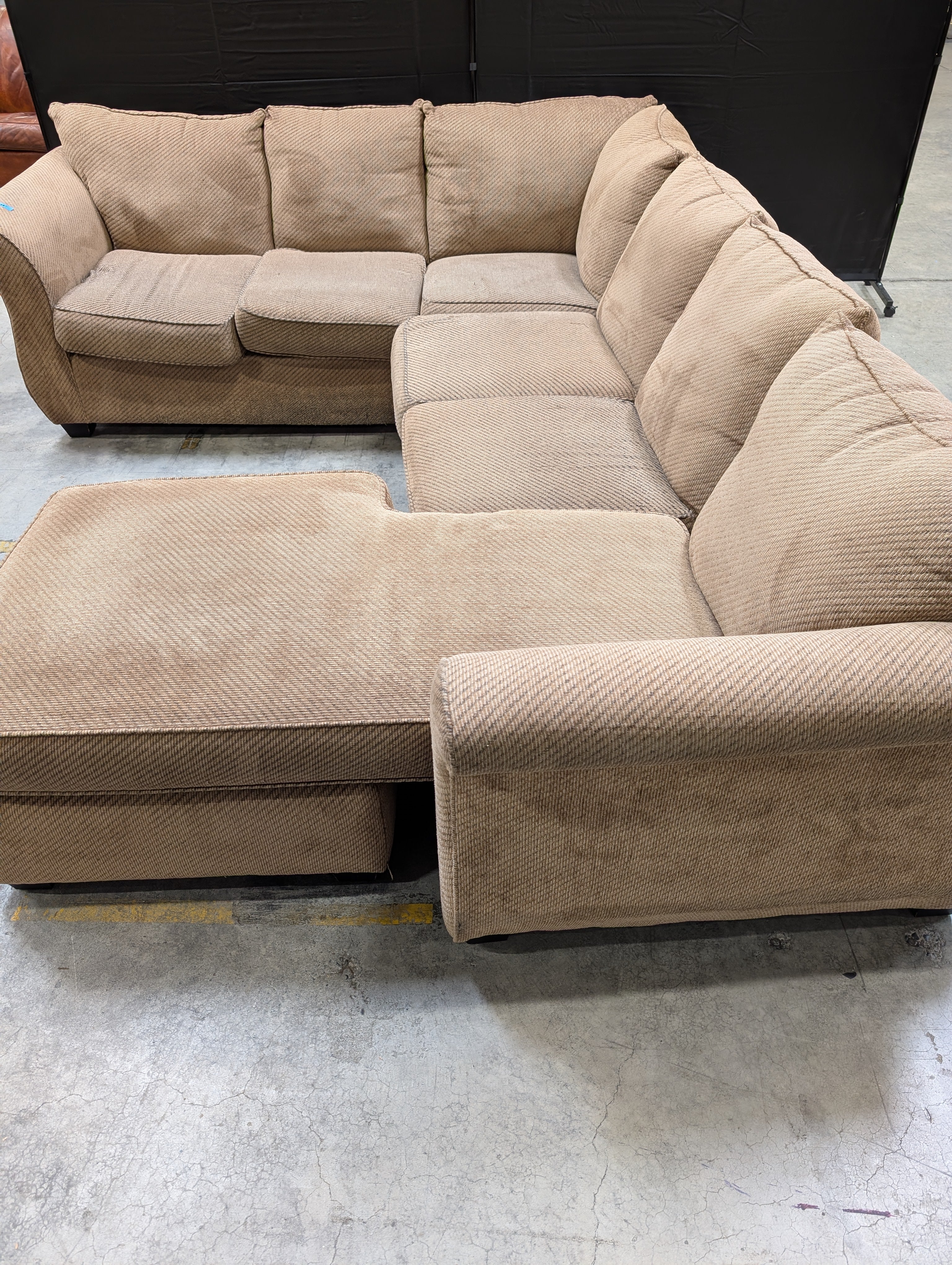 Used Neutral Tone Textured Fabric L-Shape Sectional Sofa