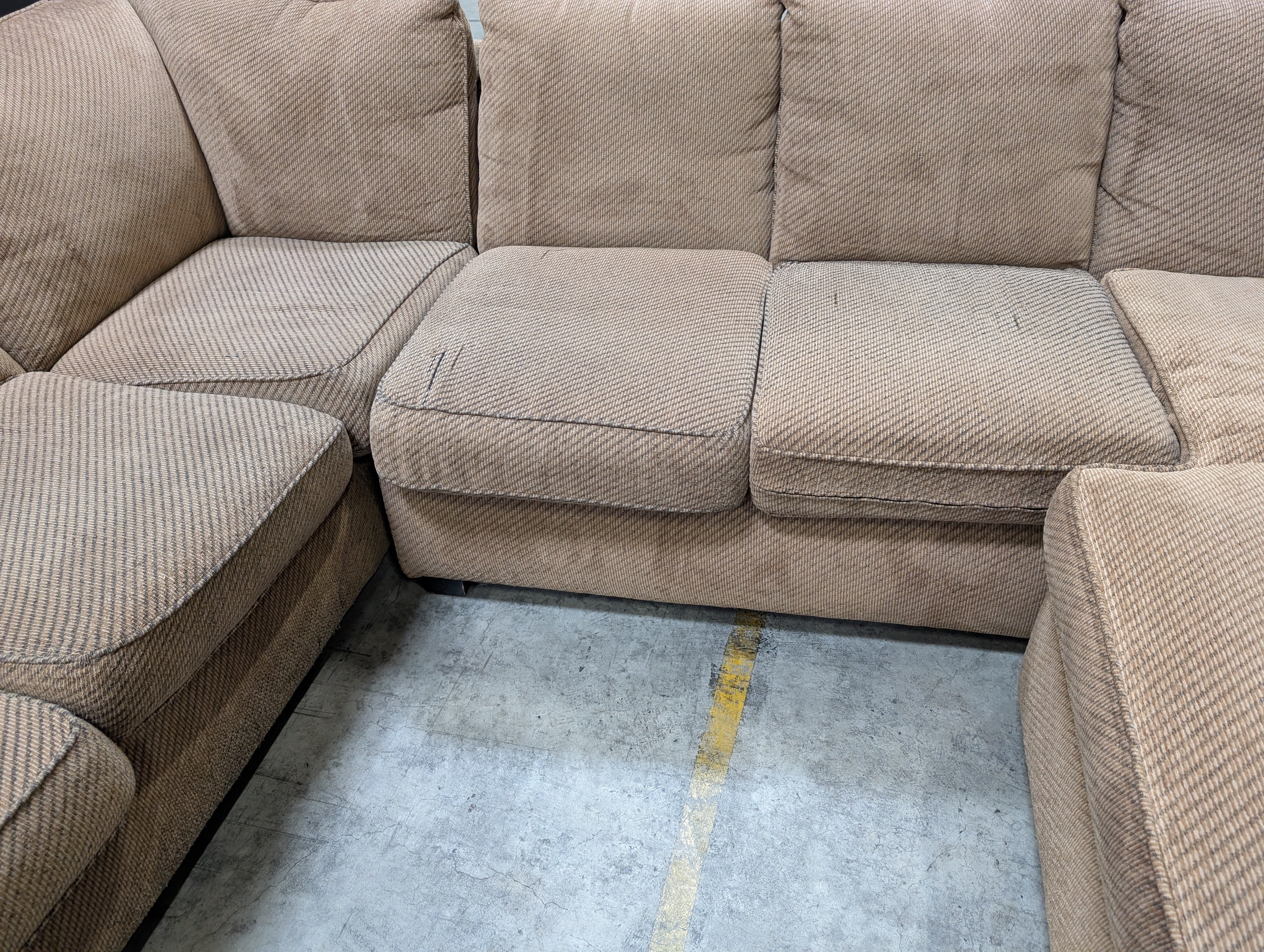 Used Neutral Tone Textured Fabric L-Shape Sectional Sofa - Image 6